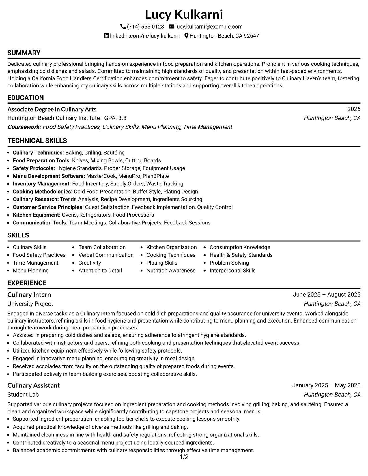Resume Example Page 1