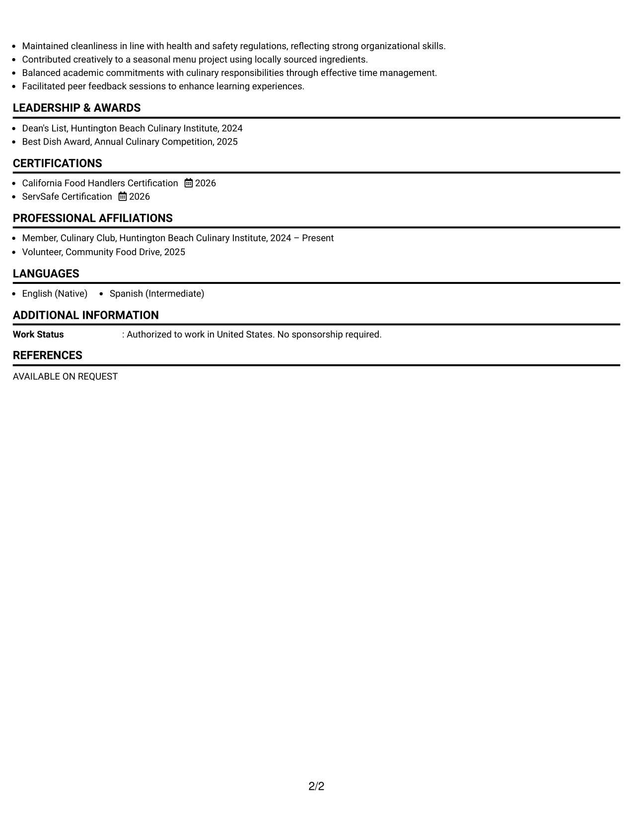 Resume Example Page 2