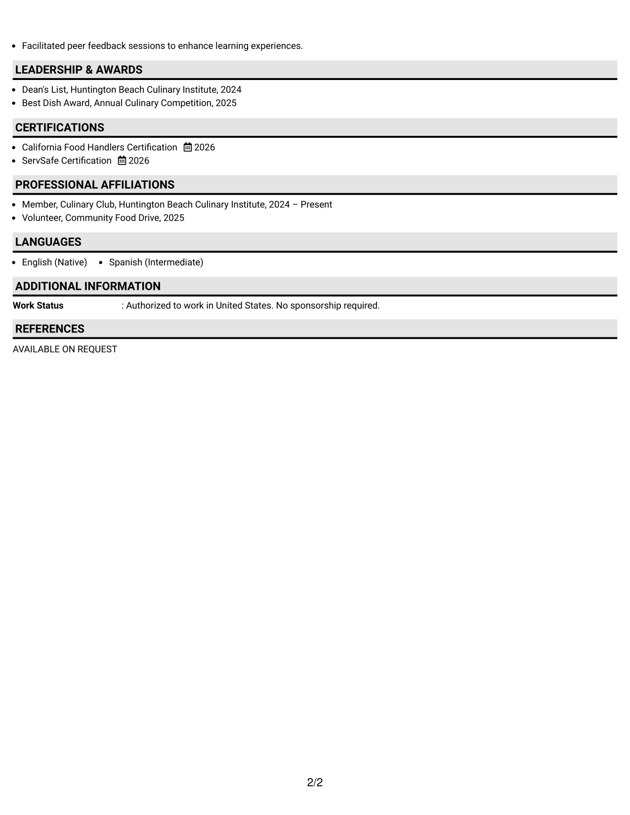Resume Example Page 2