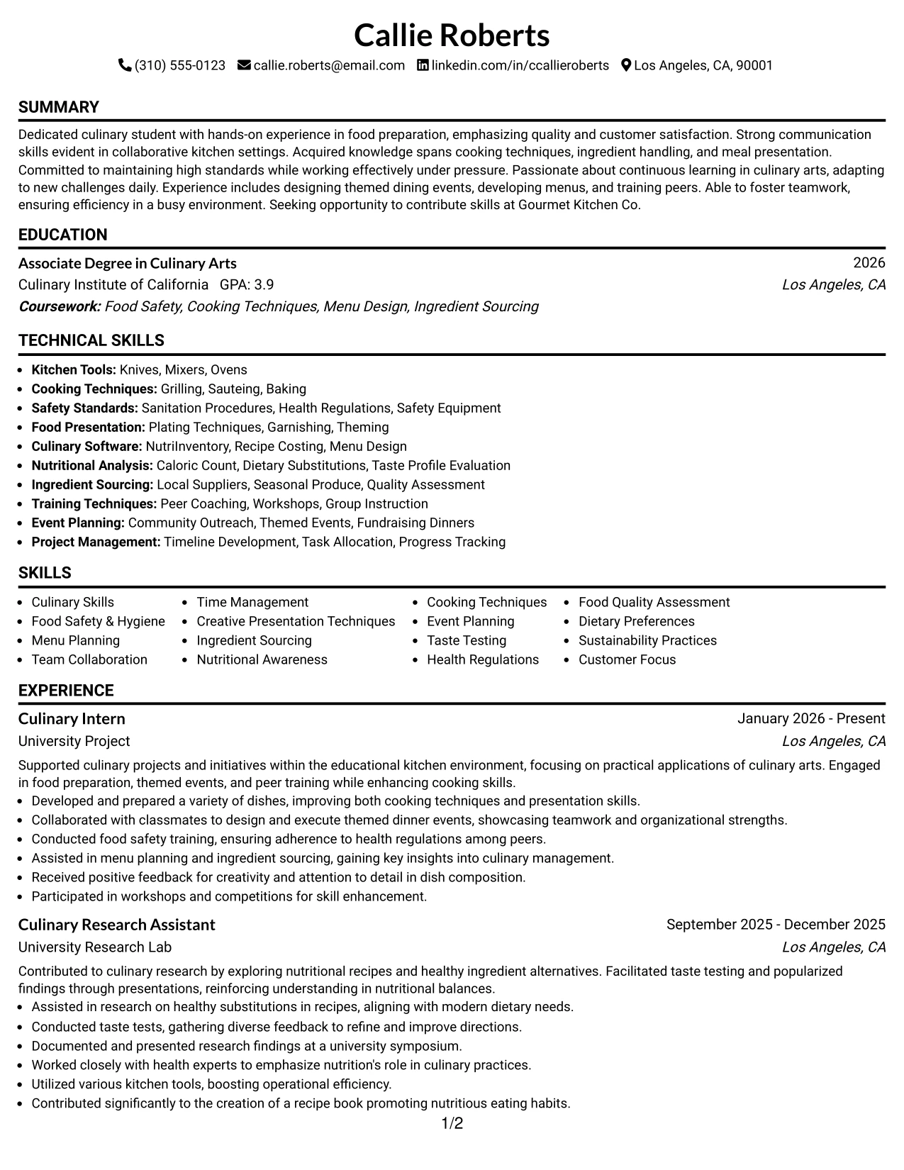Resume Example Page 1