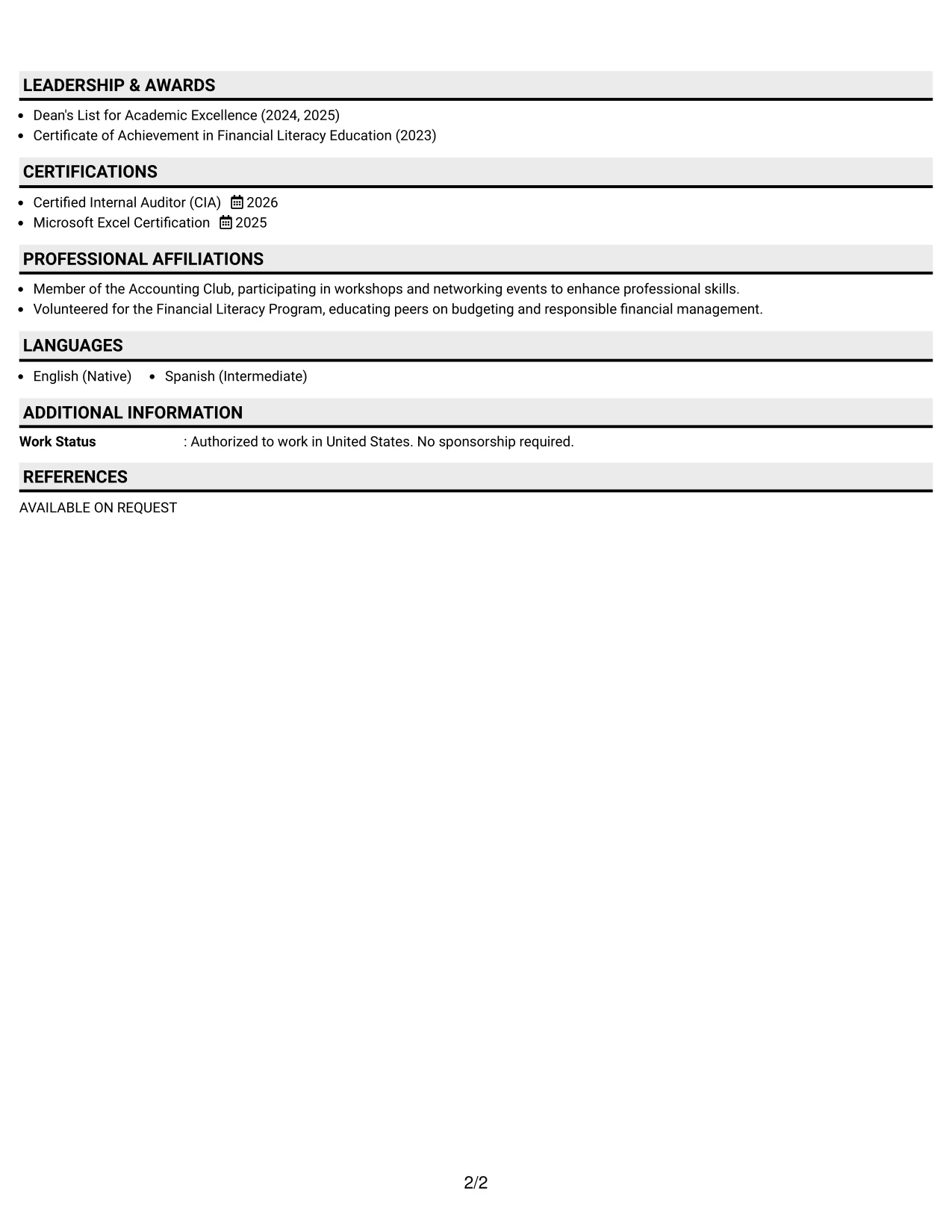 Resume Example Page 2