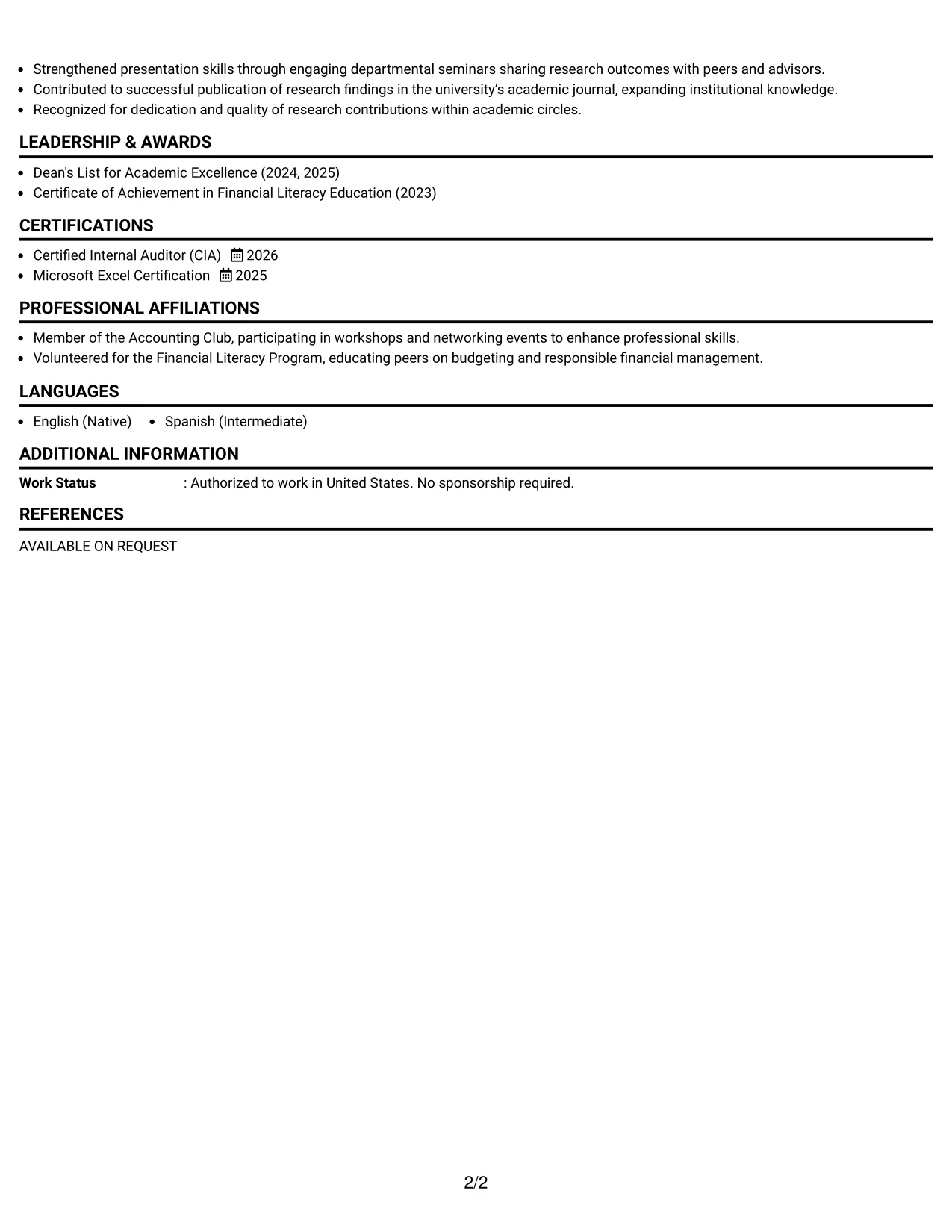 Resume Example Page 2