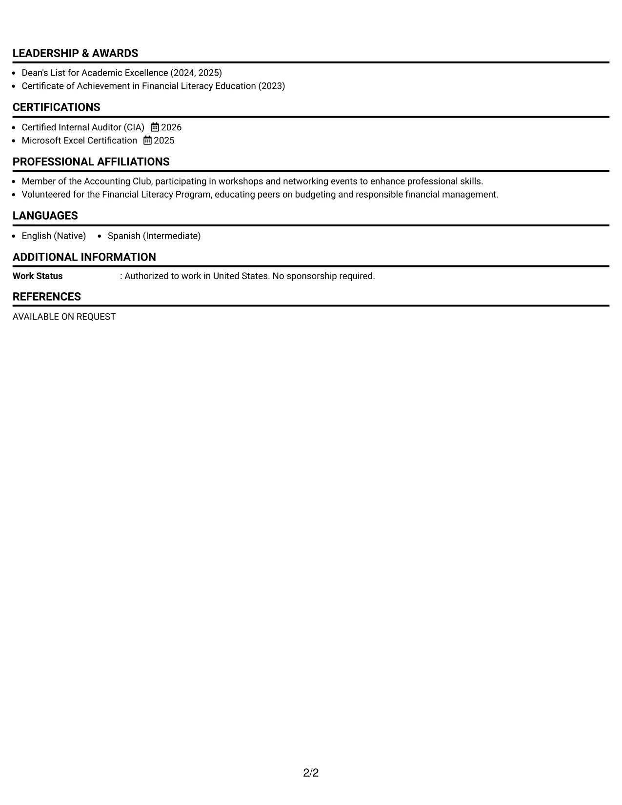 Resume Example Page 2