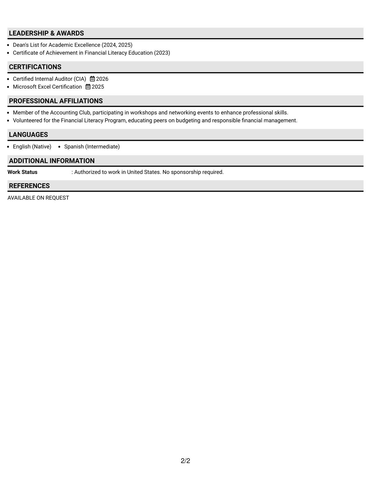 Resume Example Page 2