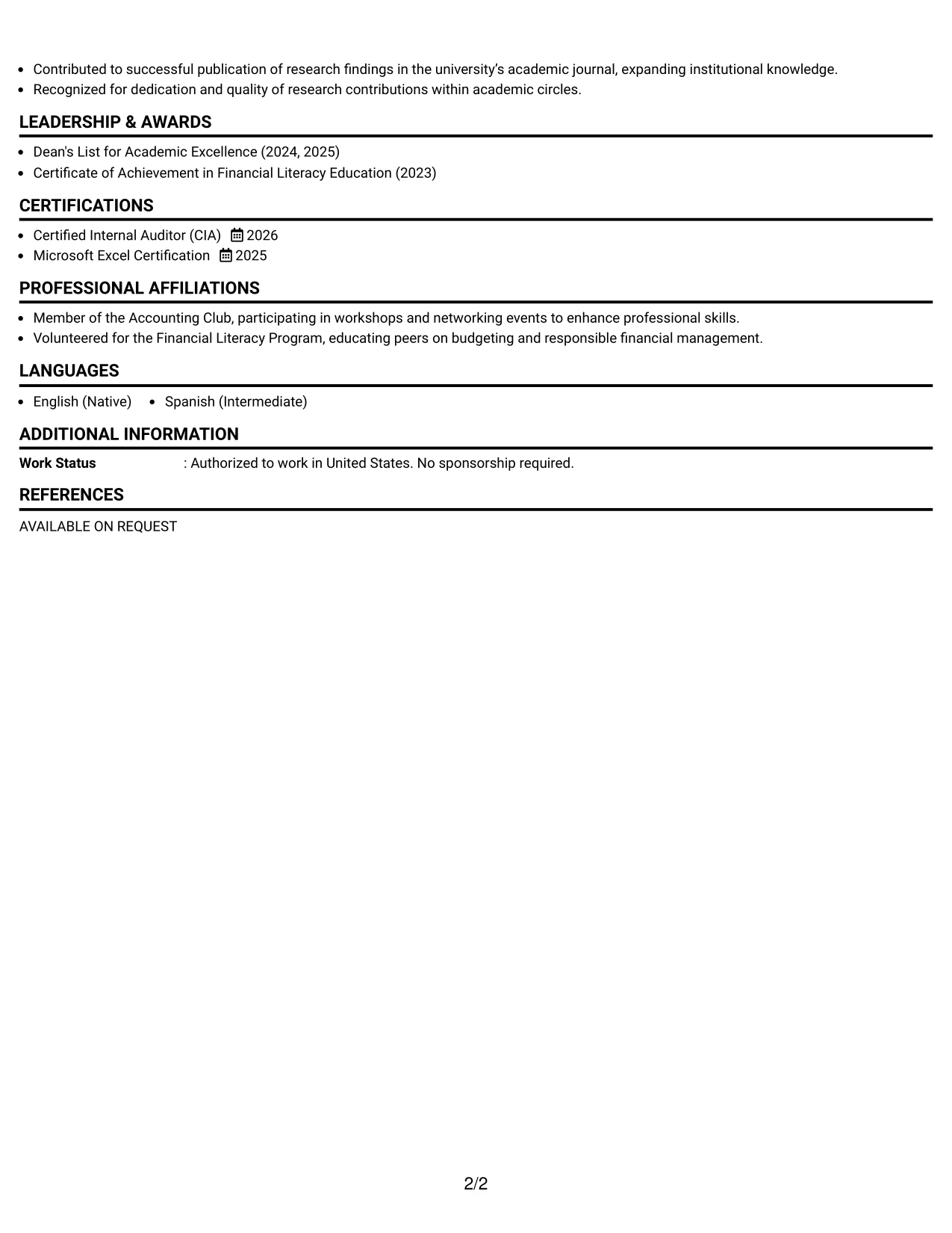 Resume Example Page 2