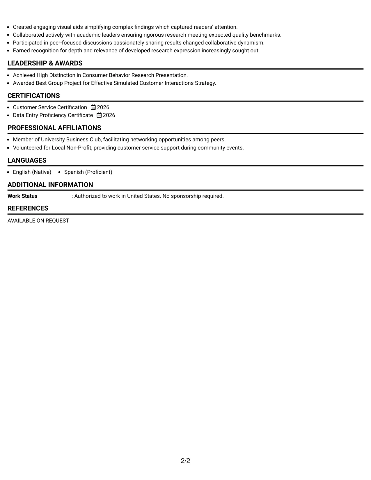 Resume Example Page 2