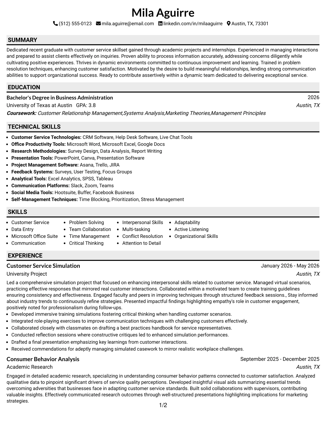 Resume Example Page 1