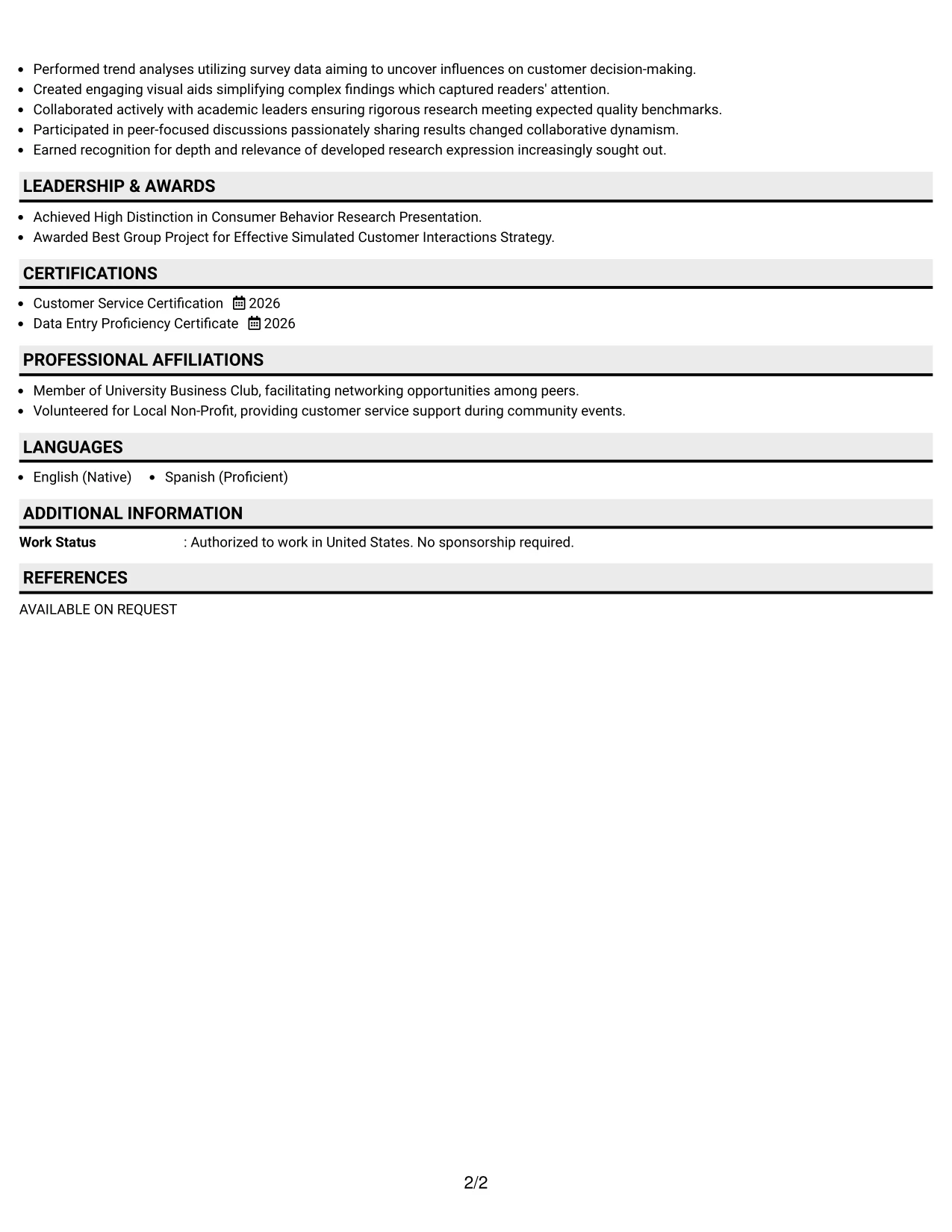 Resume Example Page 2