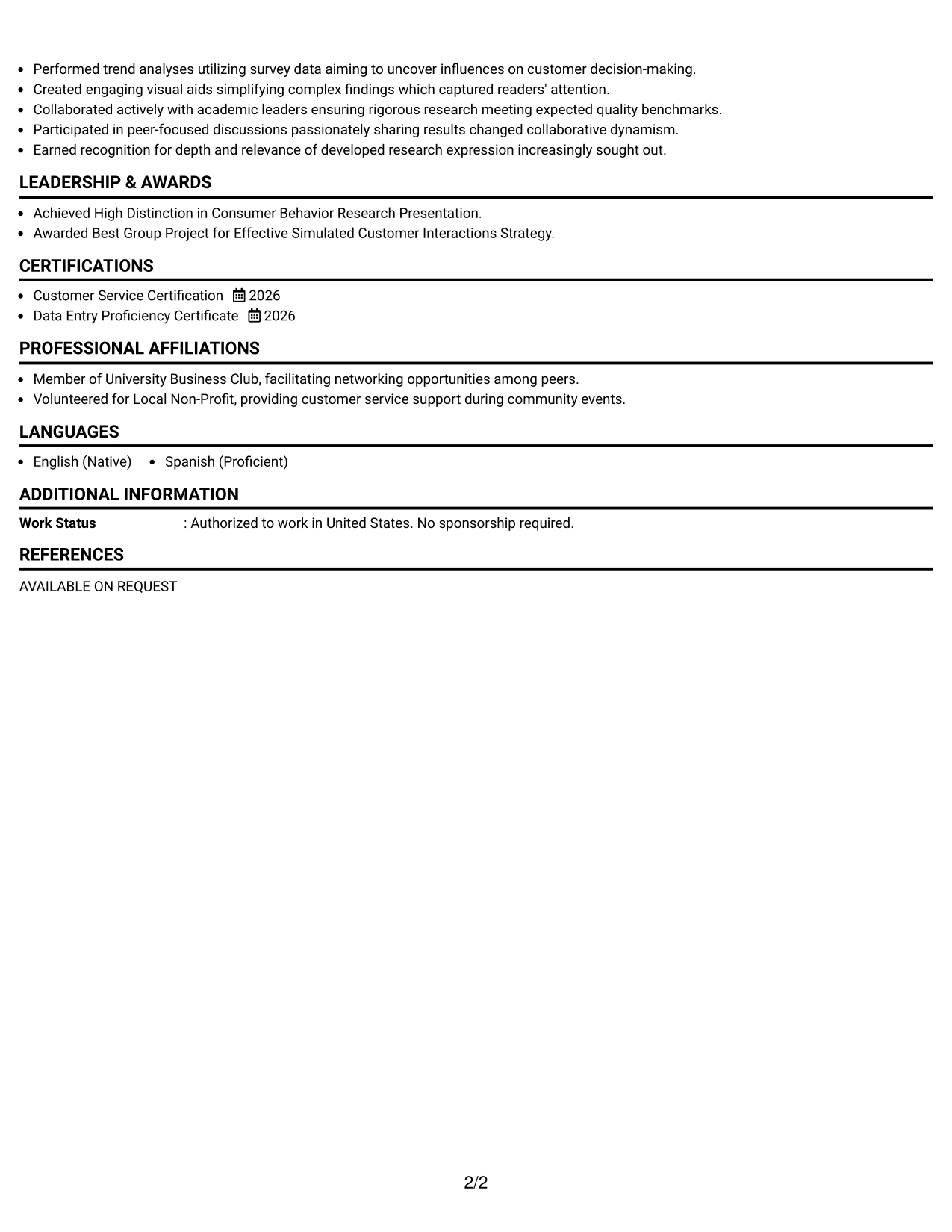 Resume Example Page 2