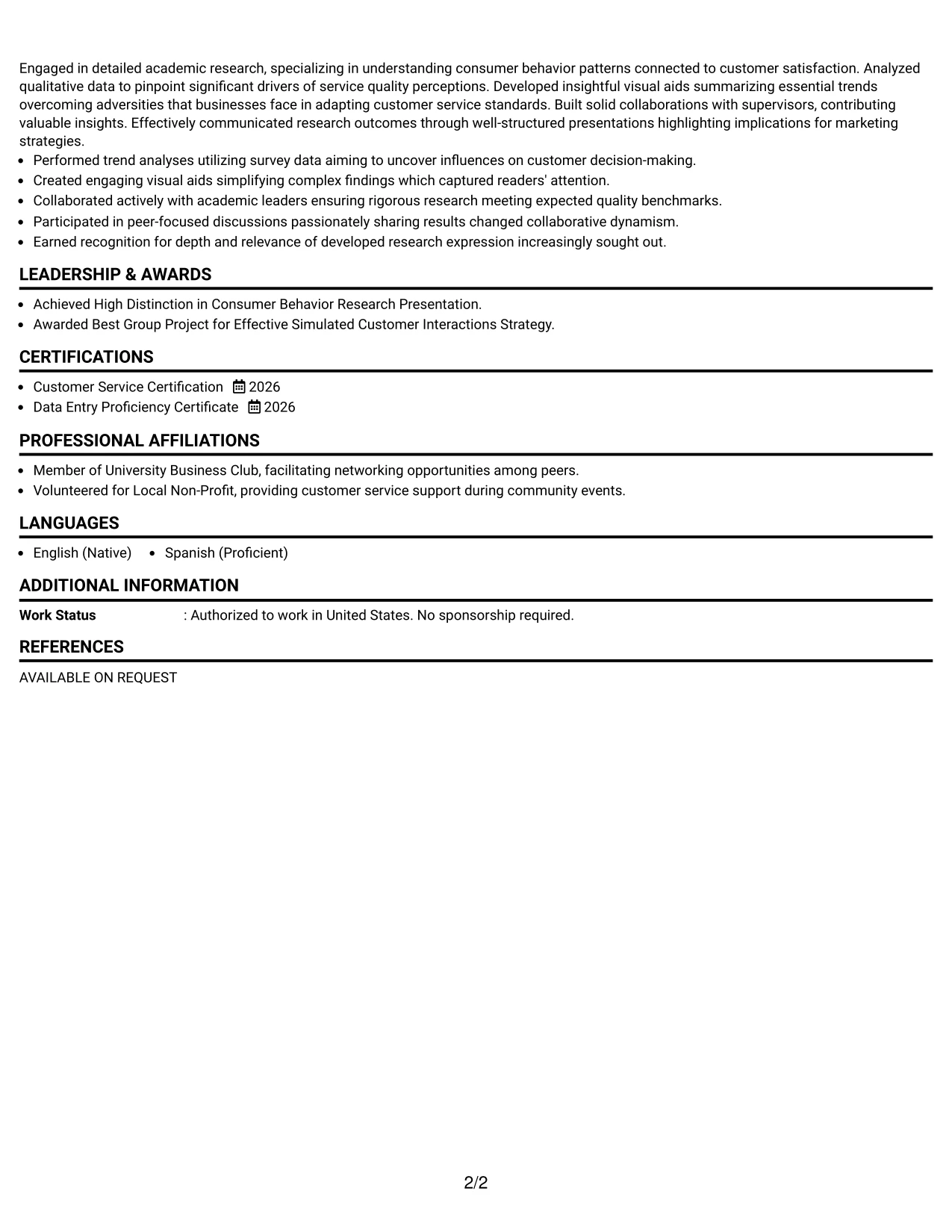 Resume Example Page 2