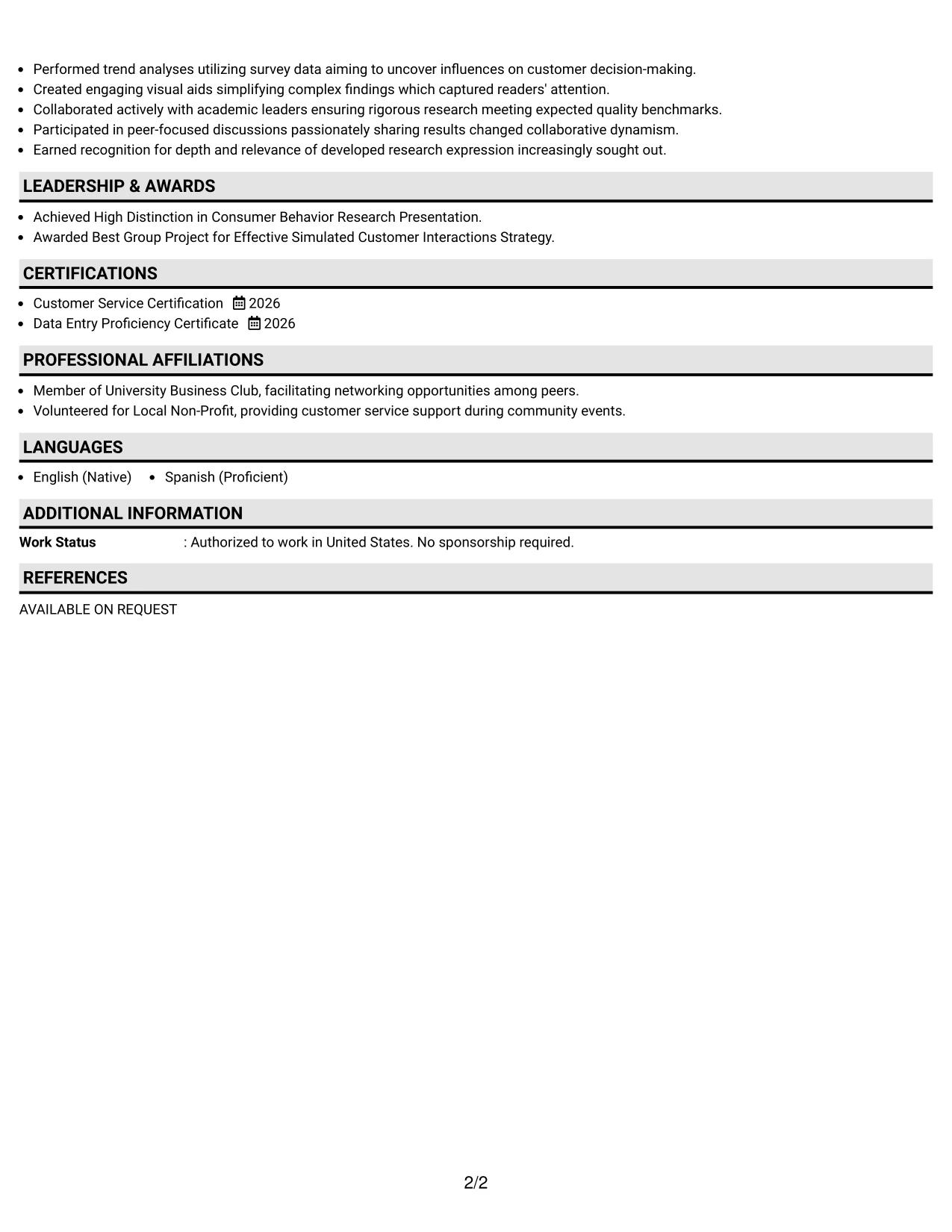 Resume Example Page 2