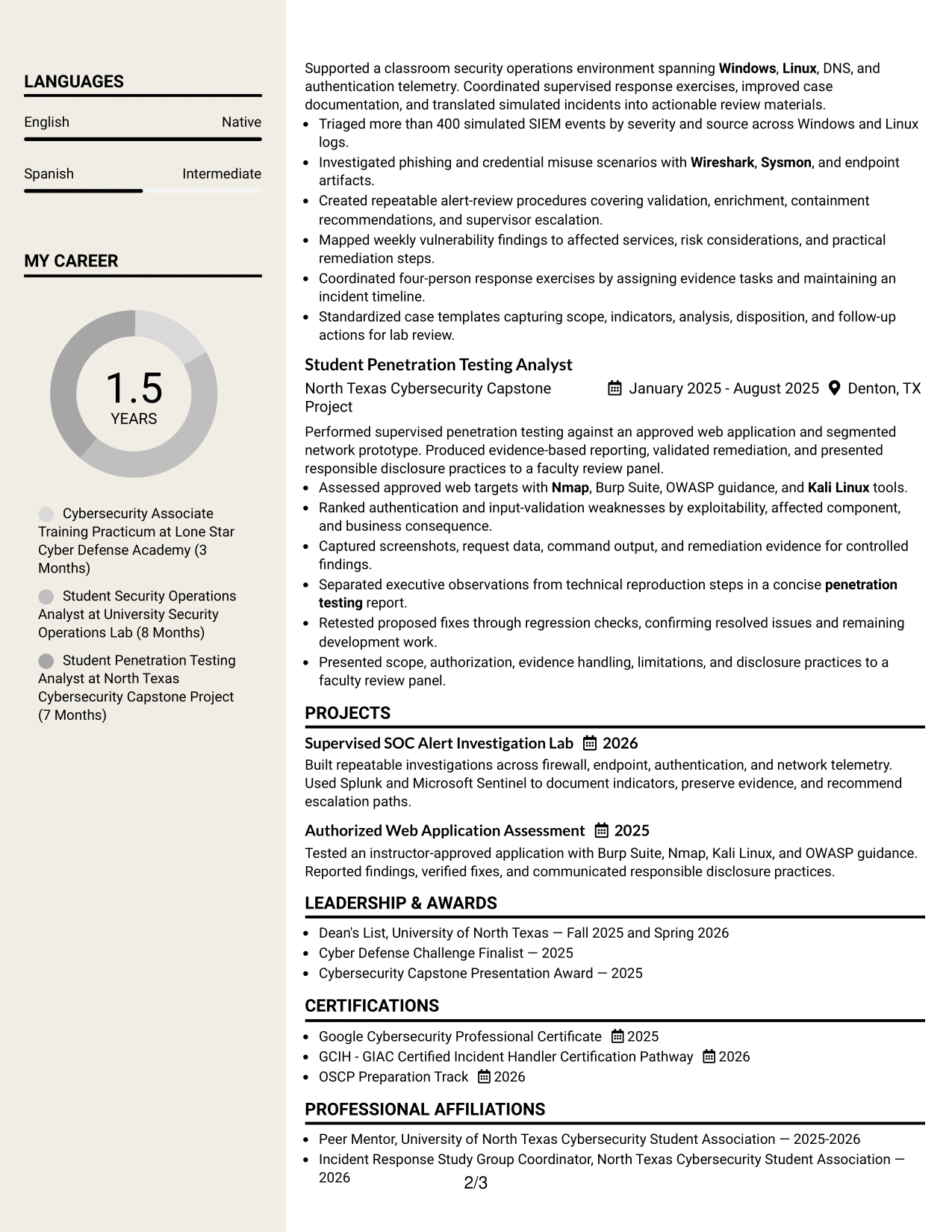 Resume Example Page 2