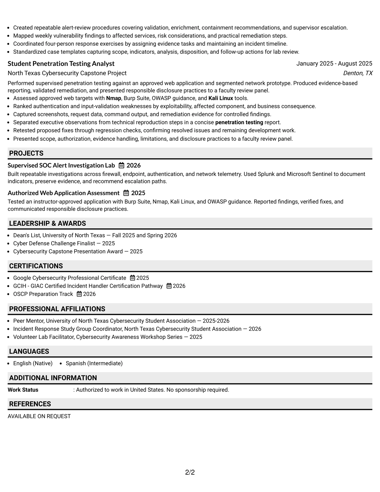 Resume Example Page 2