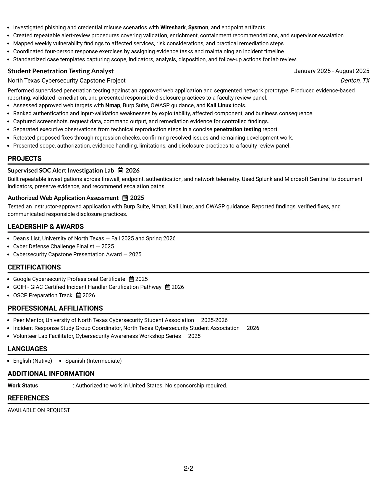 Resume Example Page 2