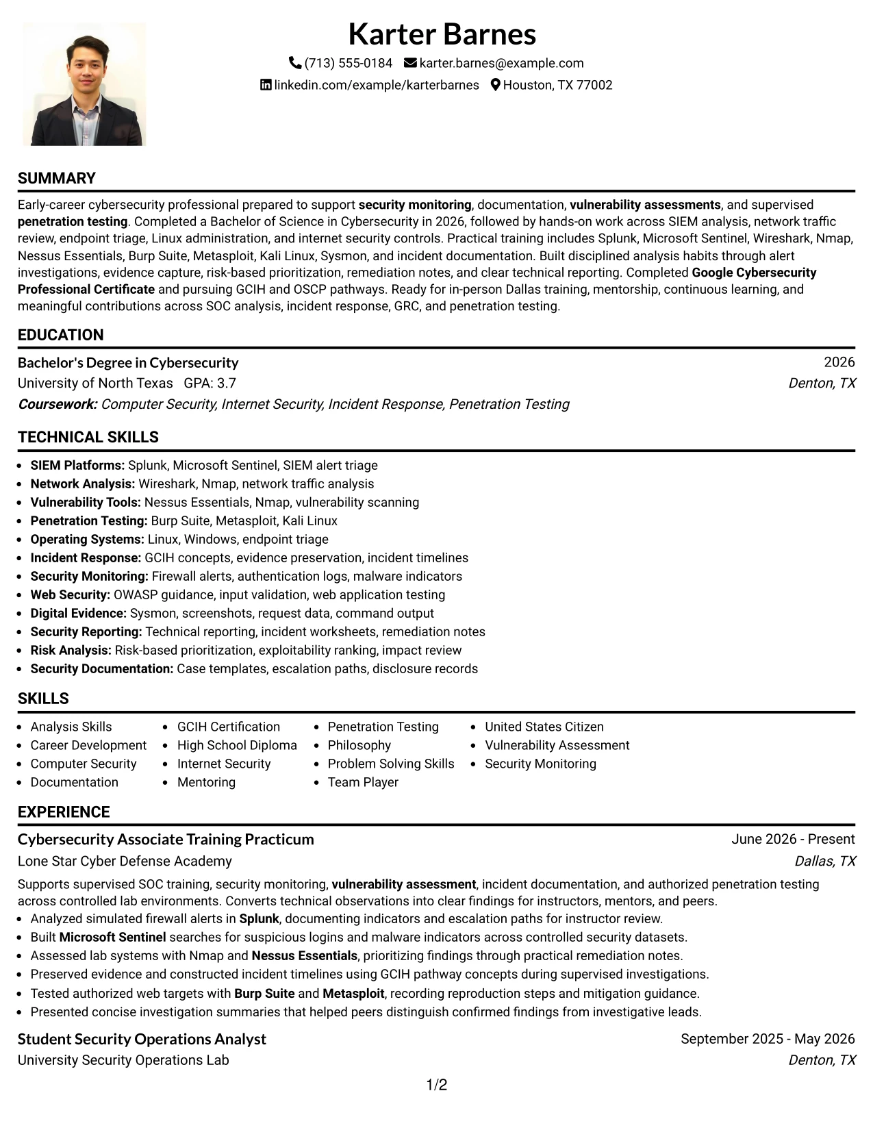 Resume Example Page 1