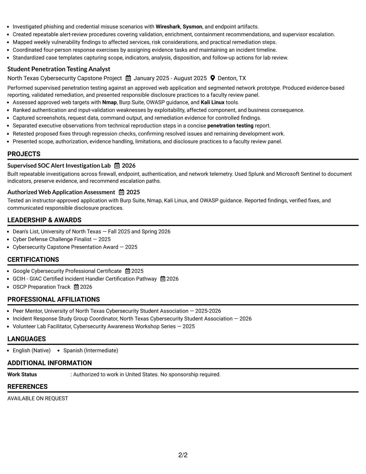 Resume Example Page 2