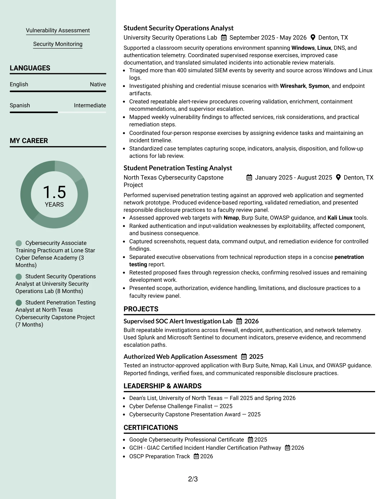 Resume Example Page 2