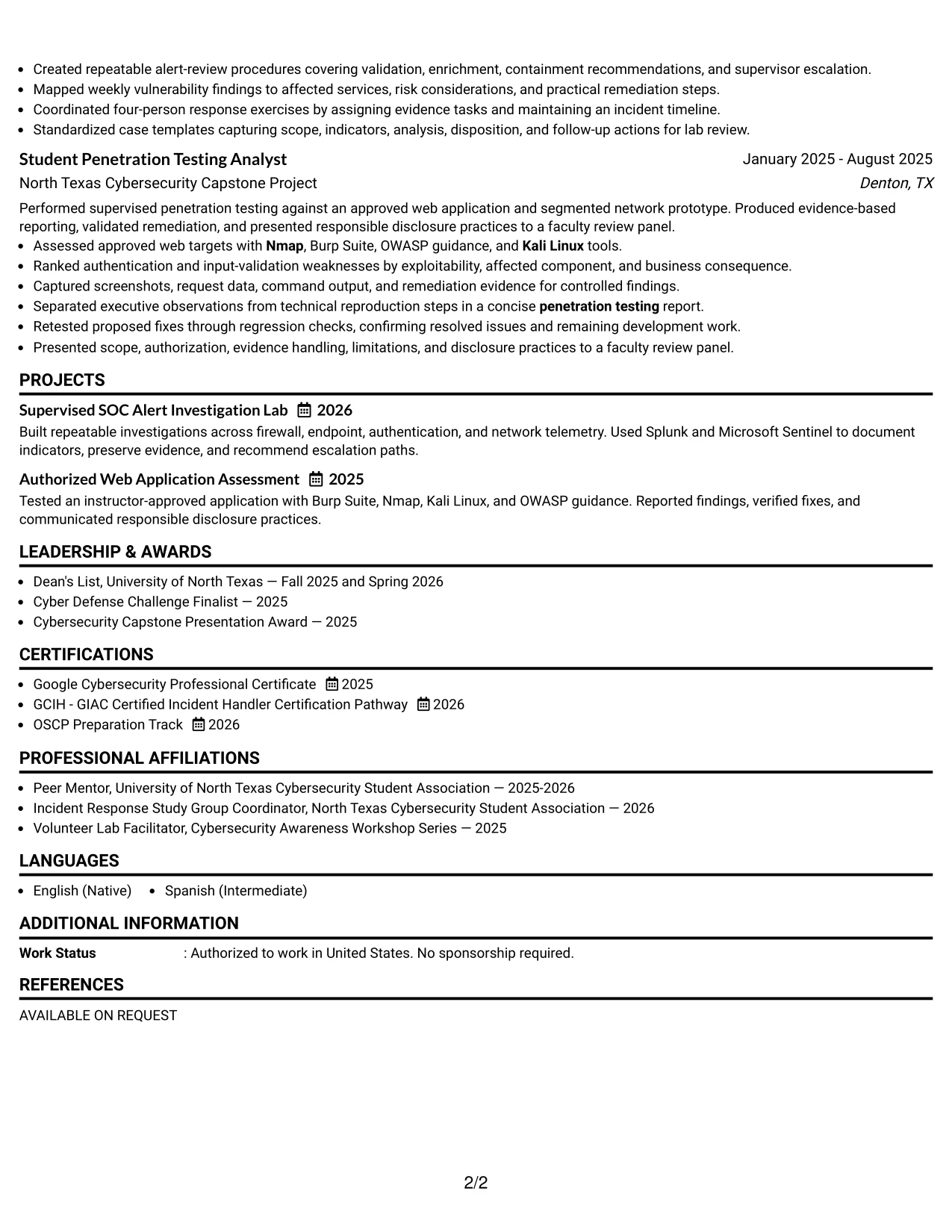Resume Example Page 2