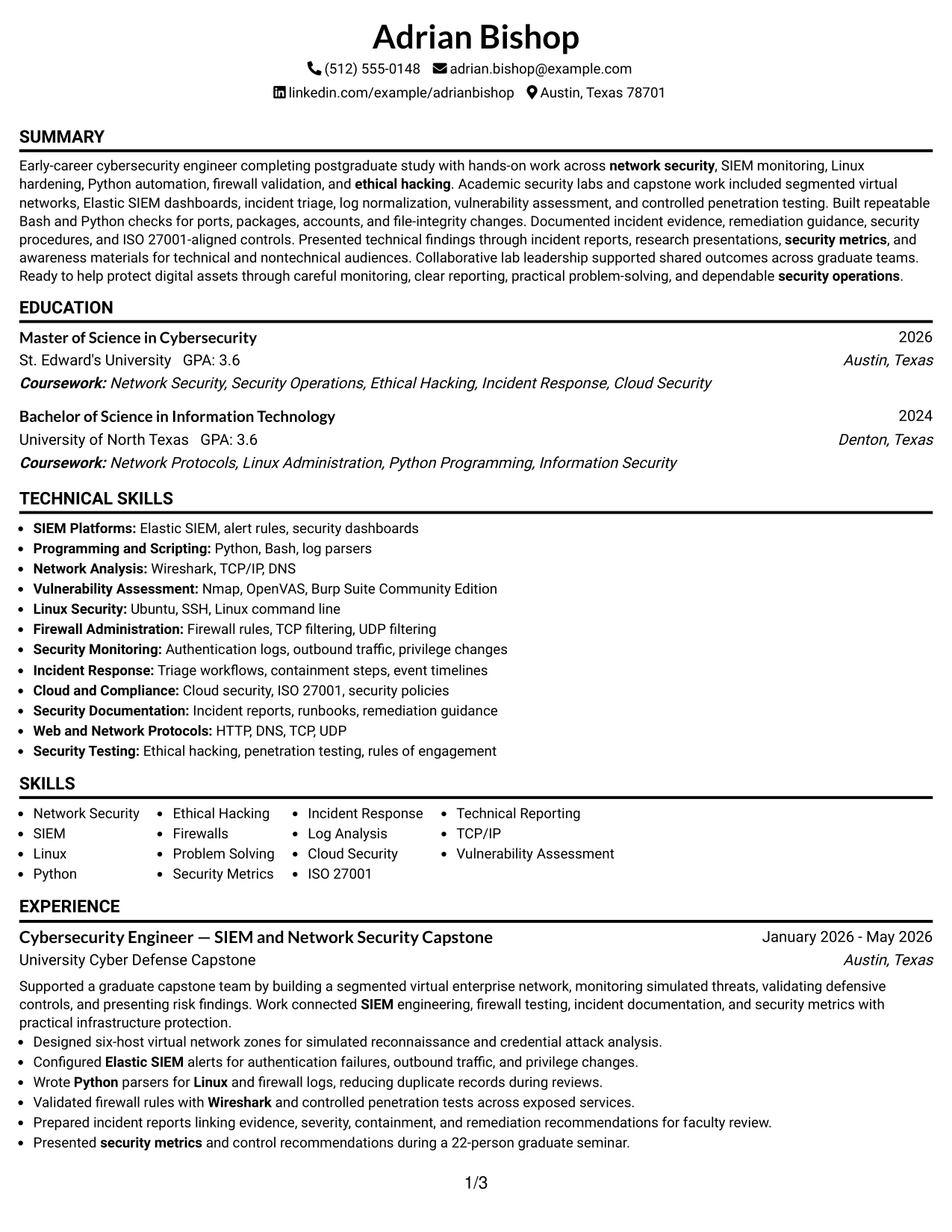 Resume Example Page 1