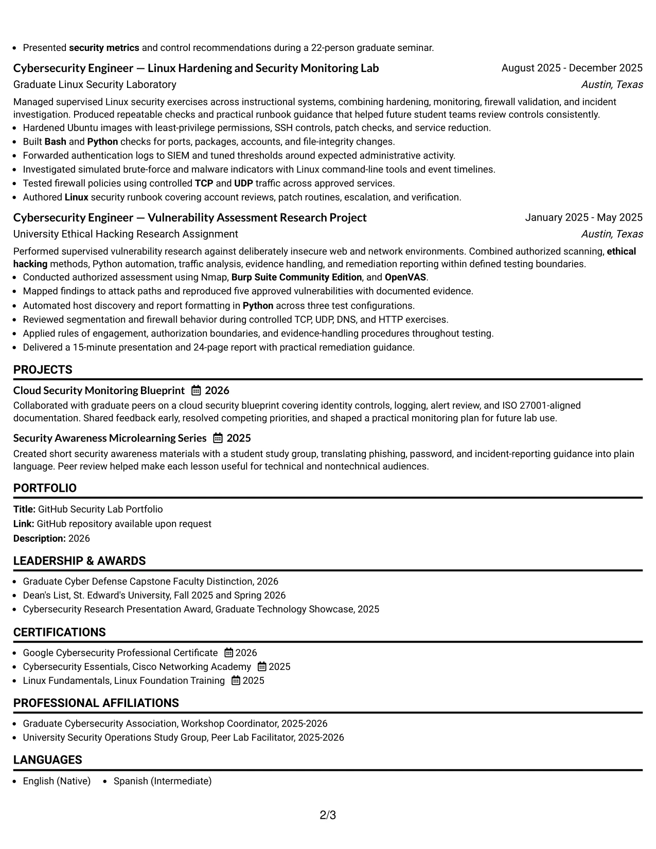 Resume Example Page 2