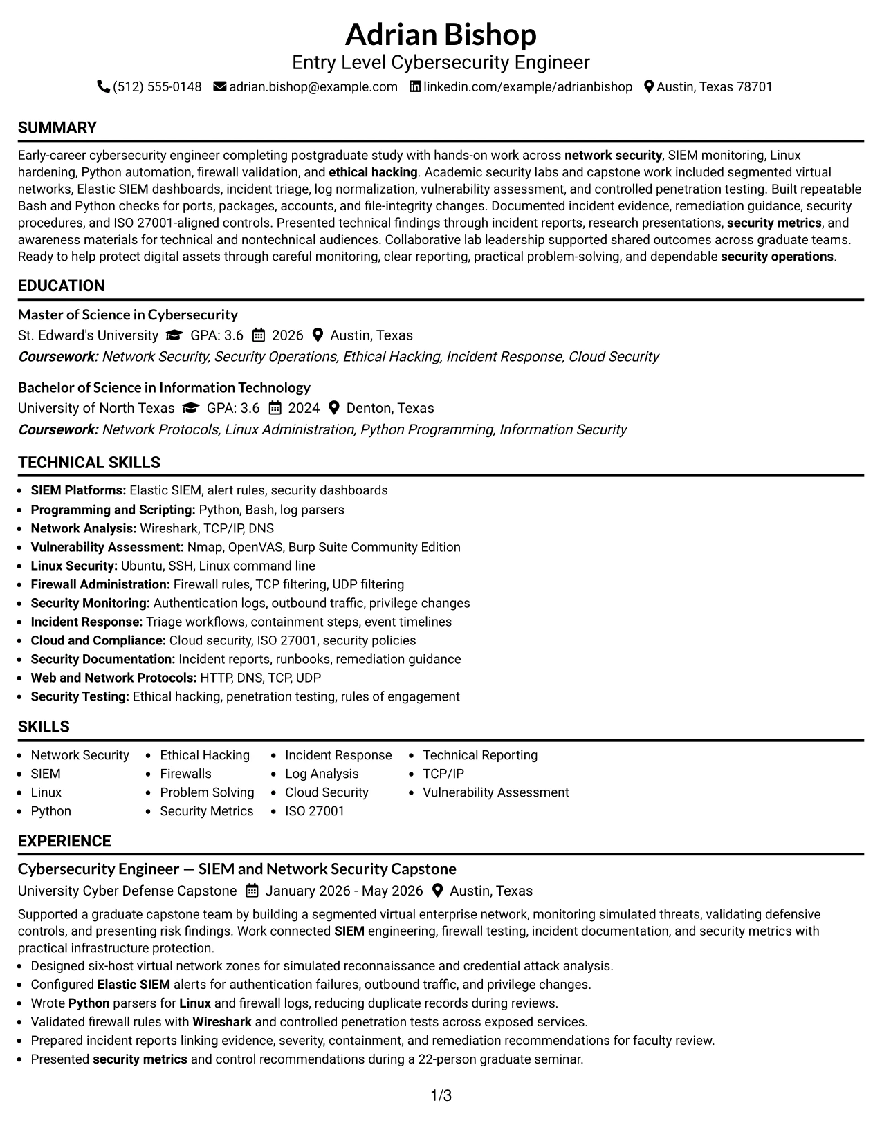 Resume Example Page 1
