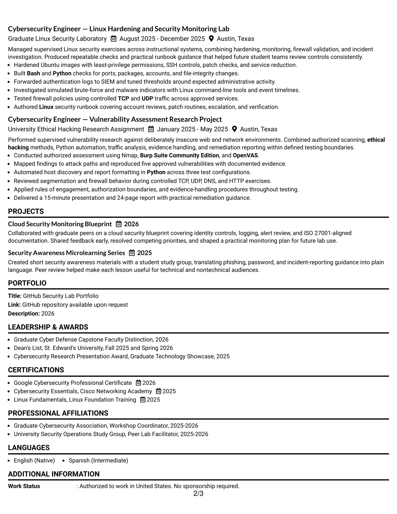 Resume Example Page 2