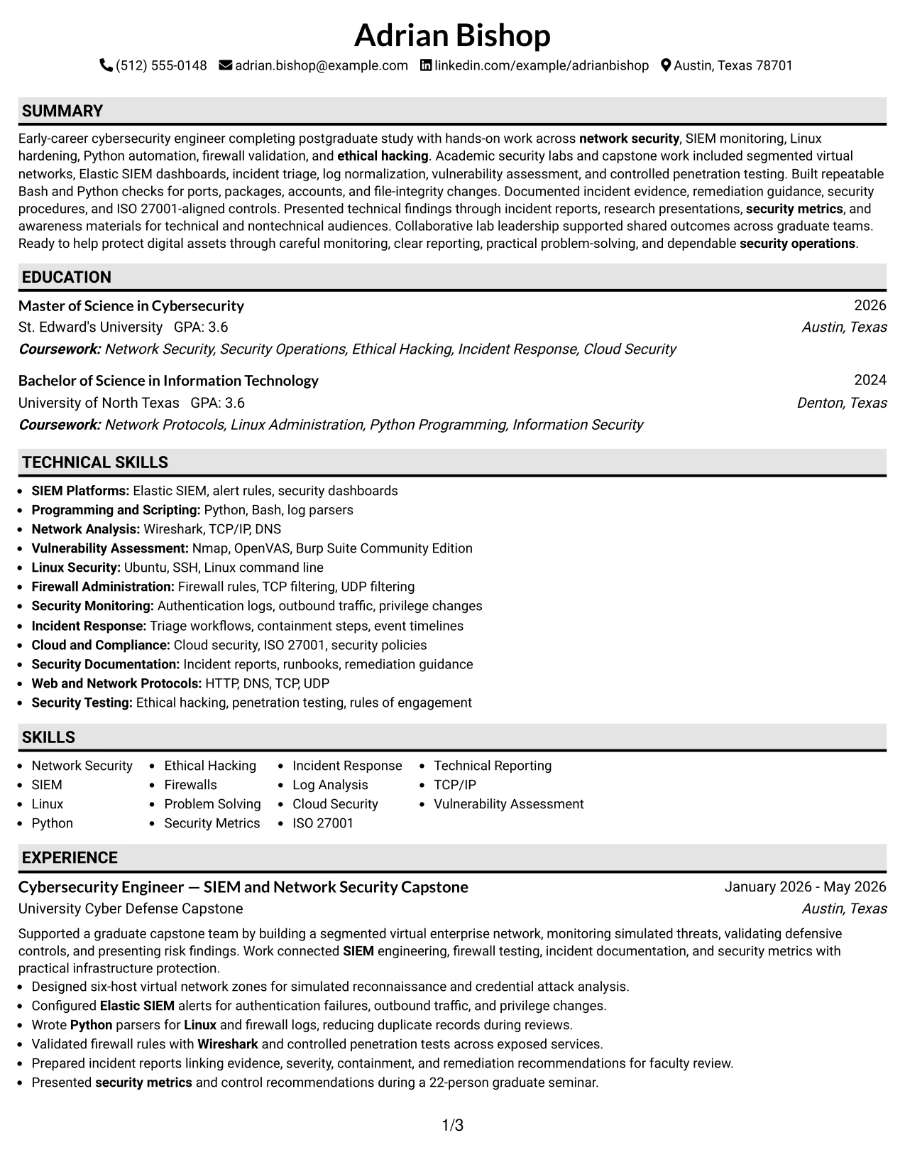 Resume Example Page 1