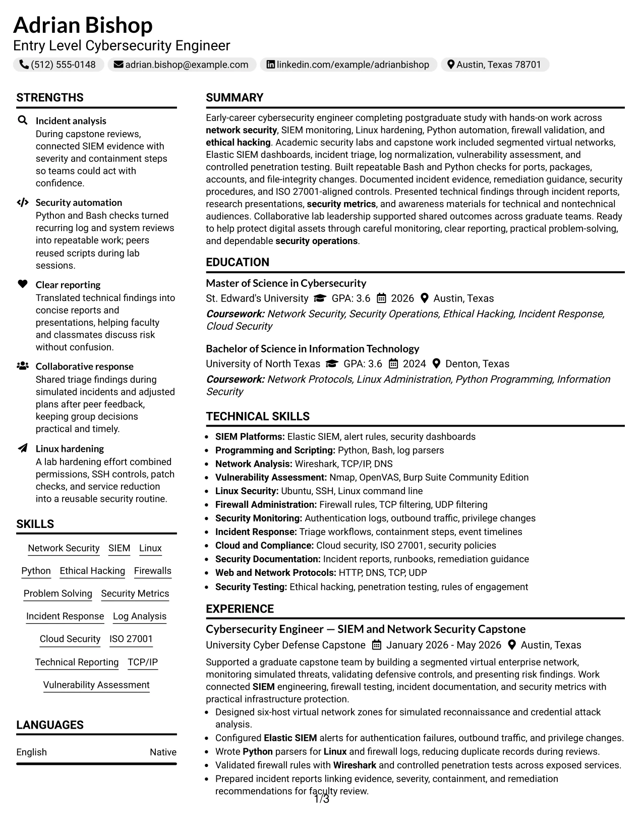 Resume Example Page 1