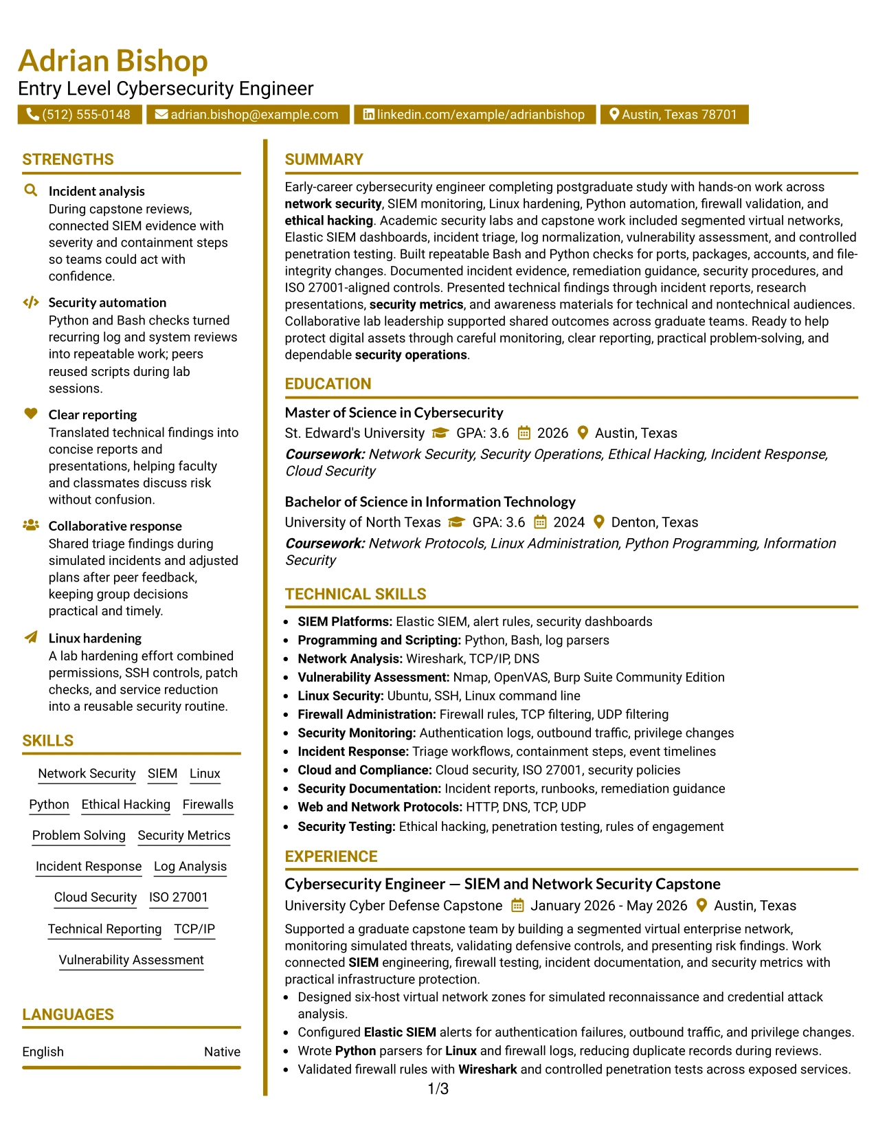 Resume Example Page 1