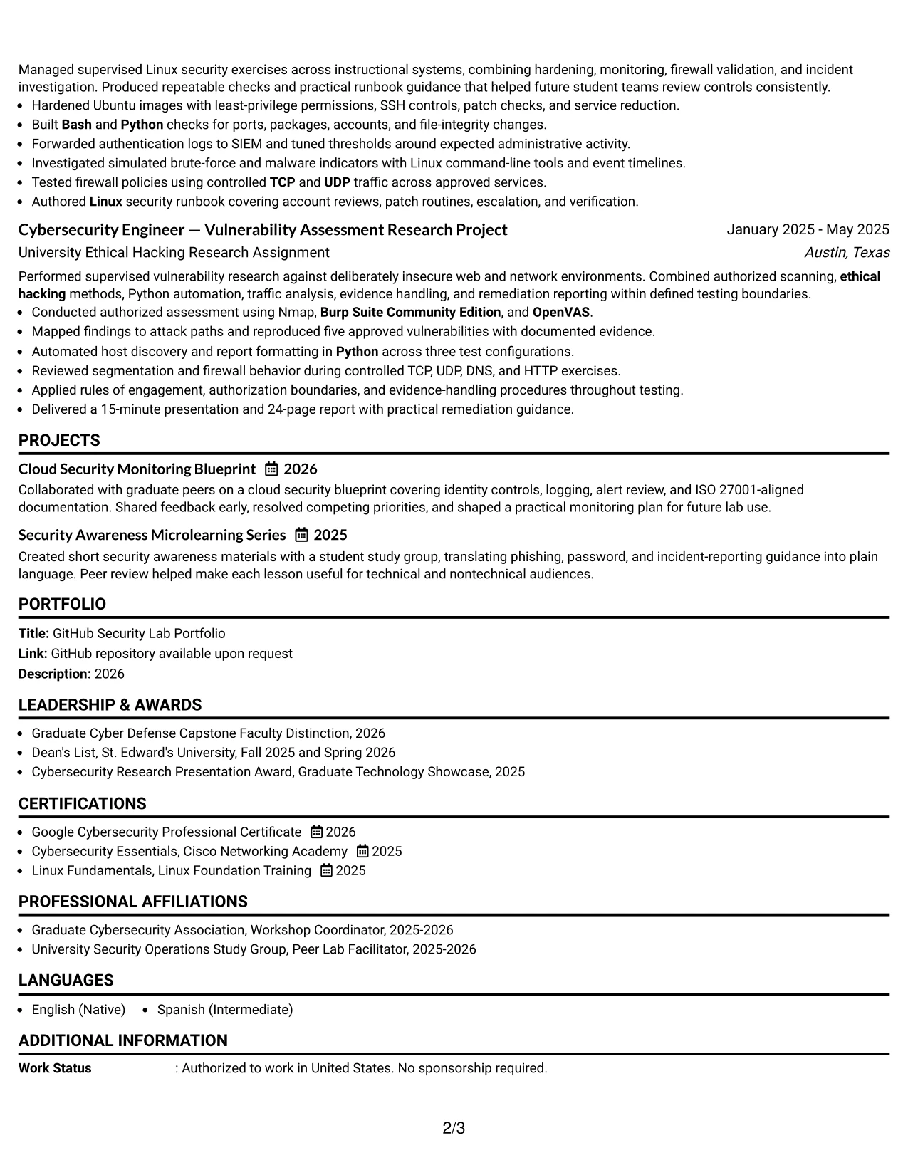 Resume Example Page 2