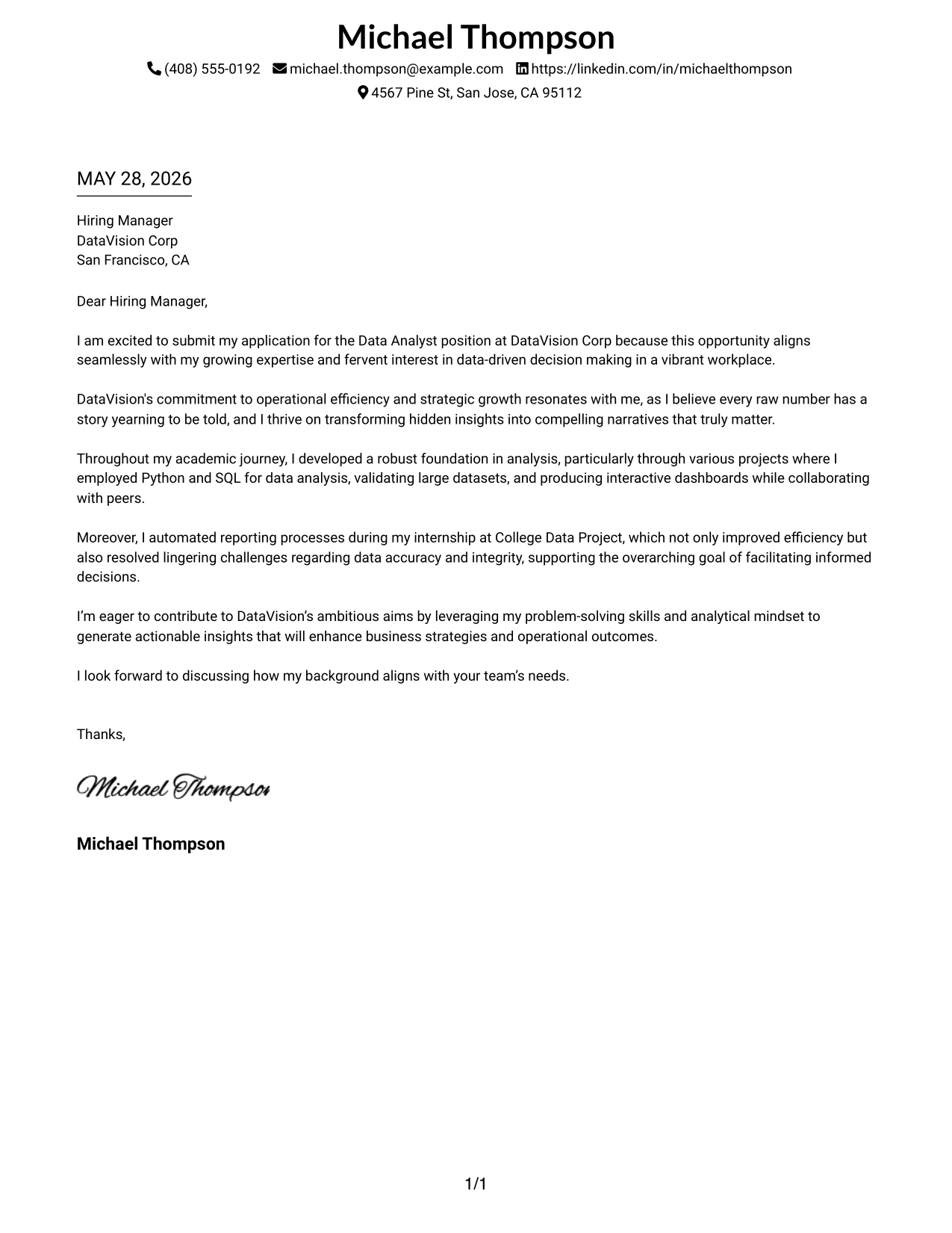 Resume Example Page 1