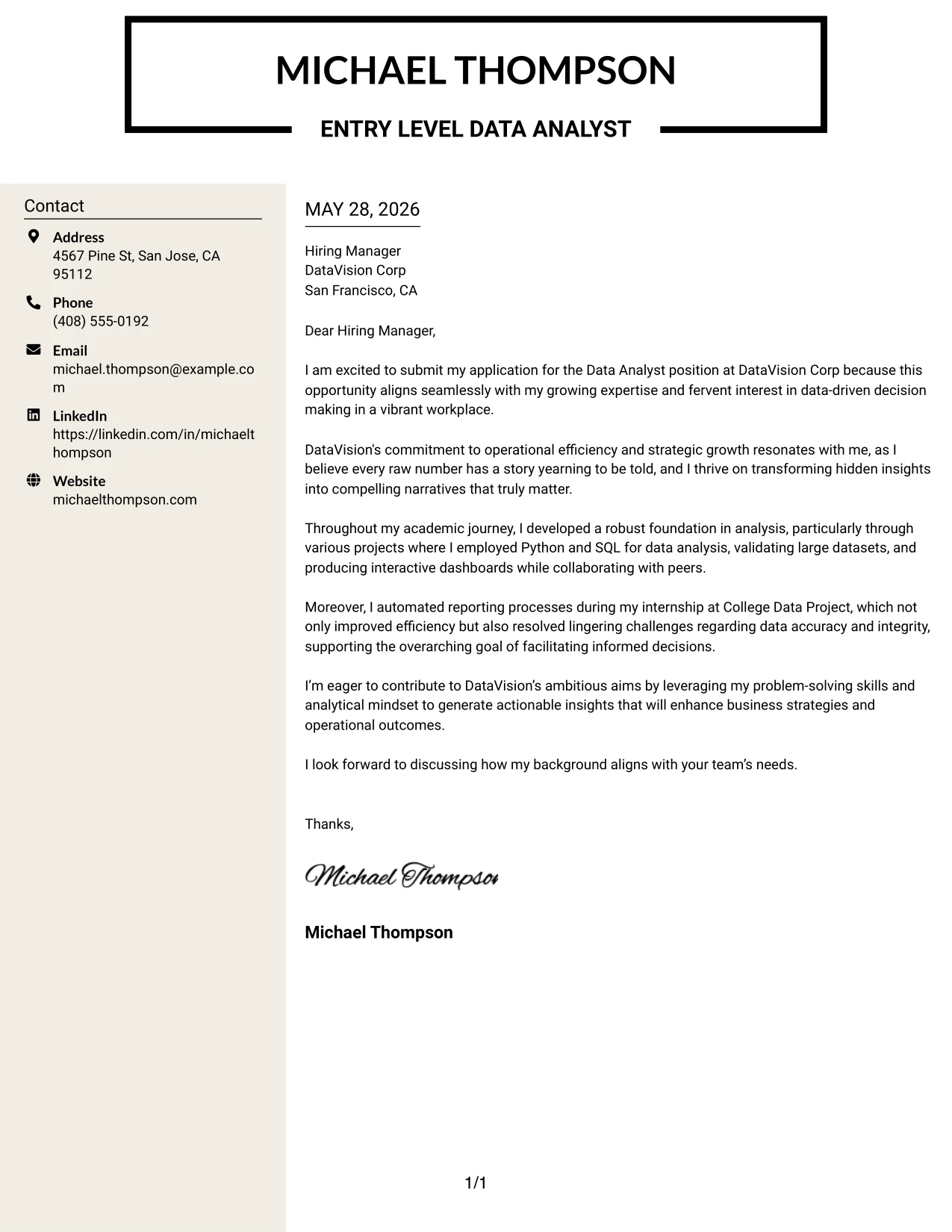 Resume Example Page 1