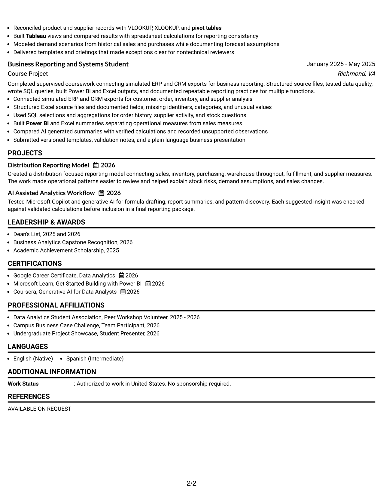 Resume Example Page 2