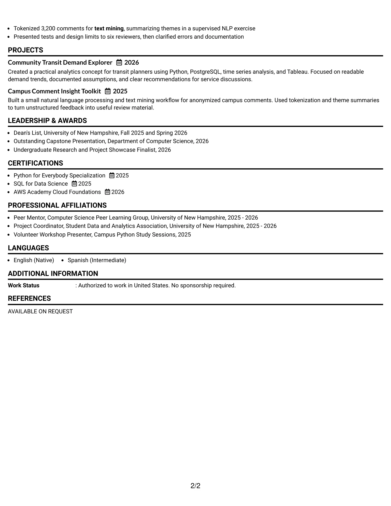 Resume Example Page 2