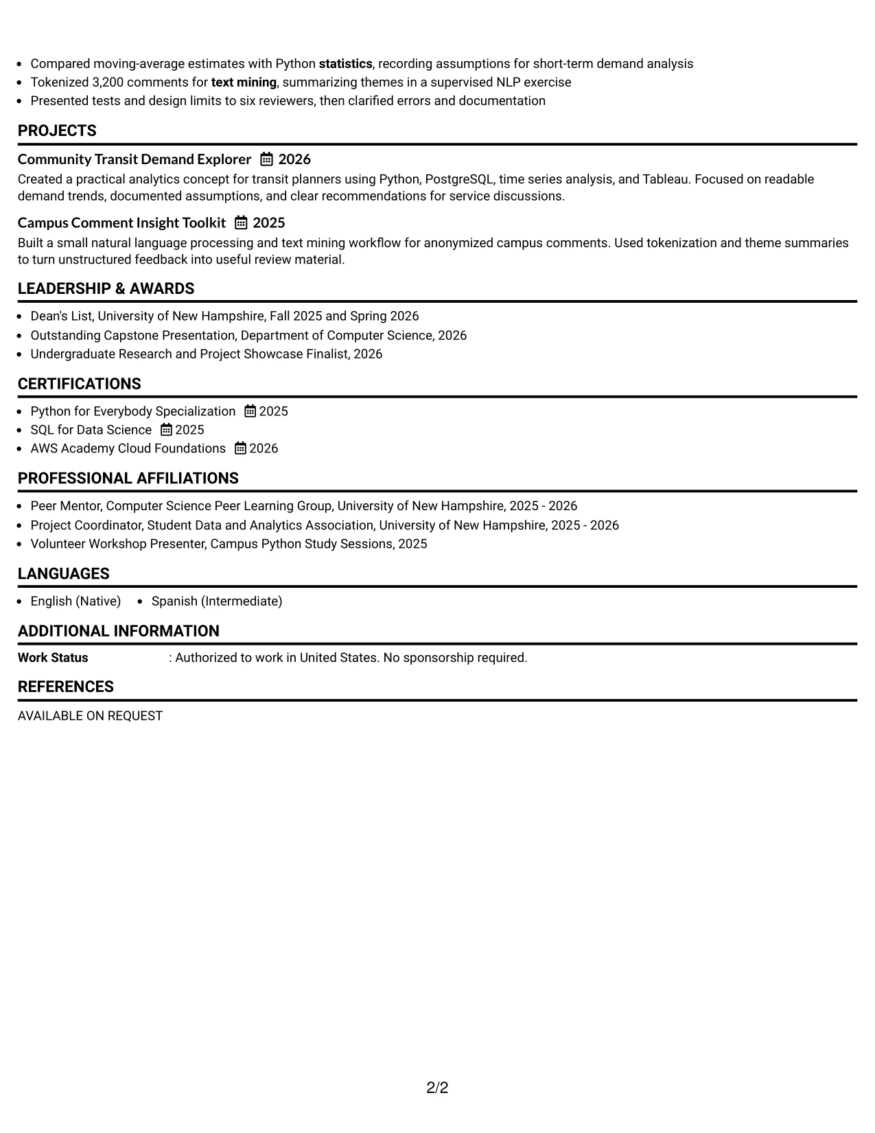Resume Example Page 2