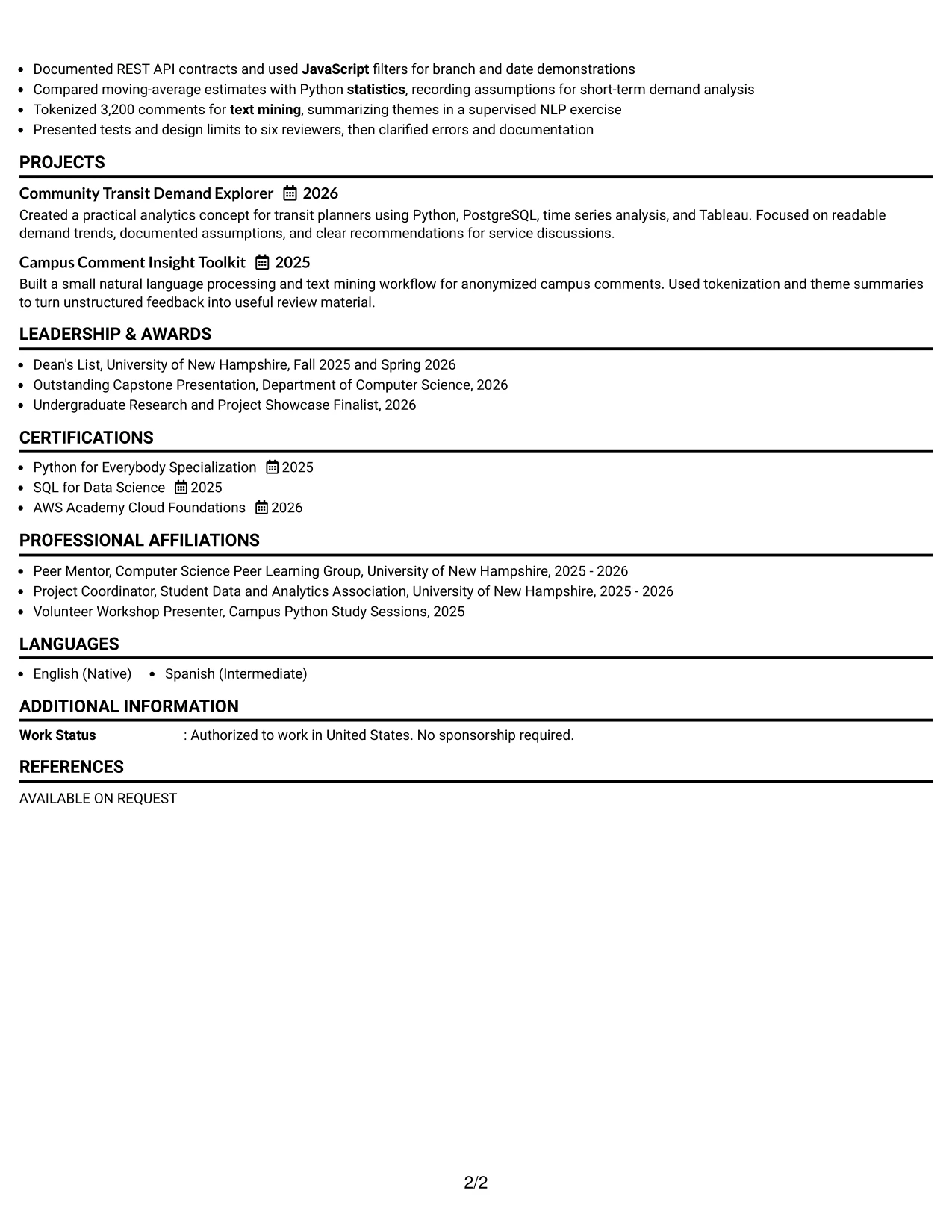 Resume Example Page 2