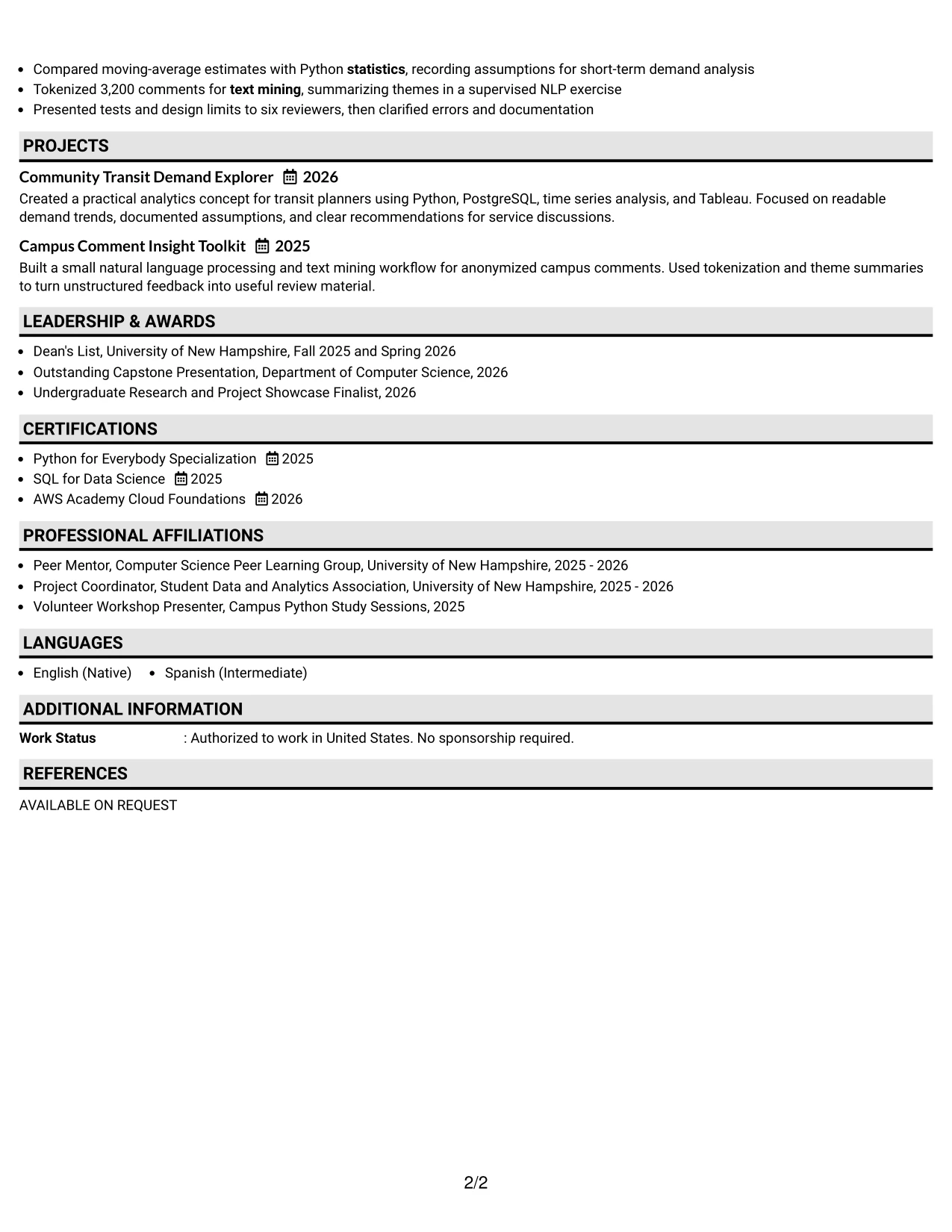 Resume Example Page 2