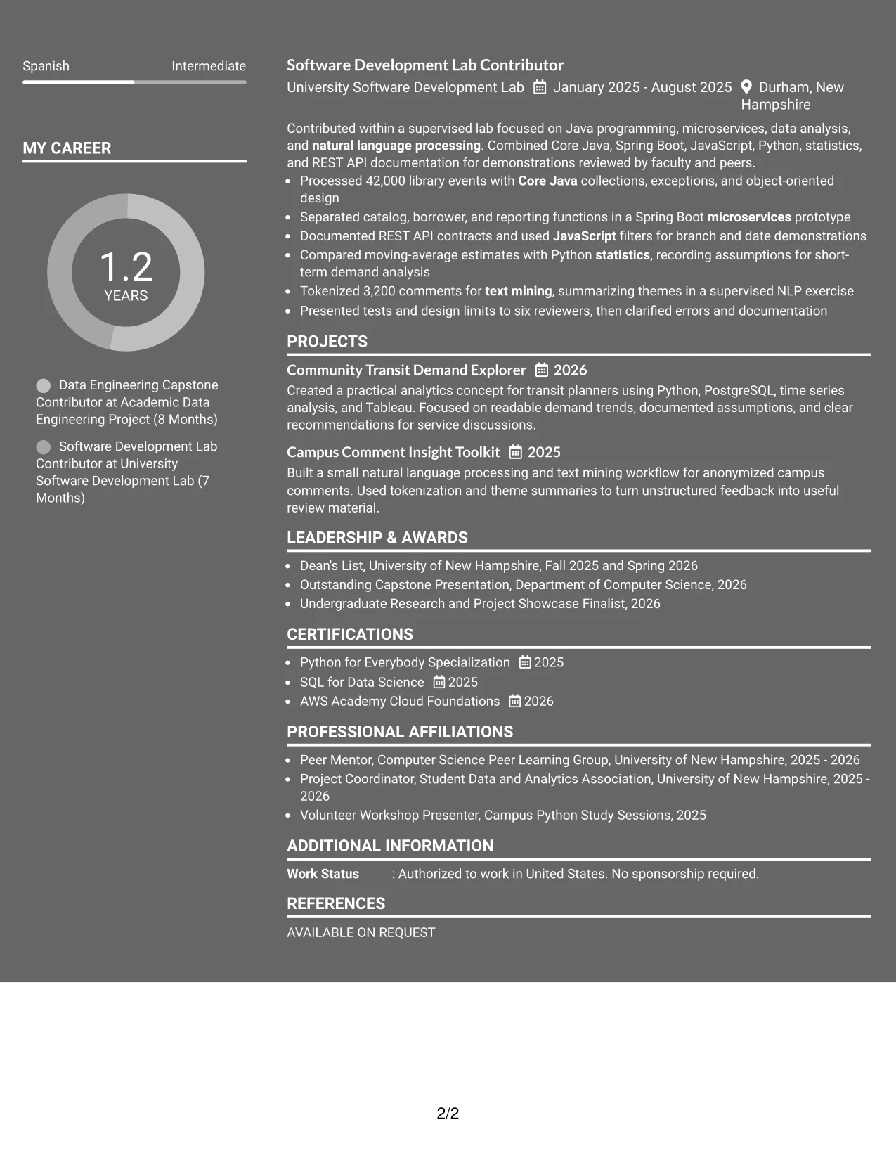 Resume Example Page 2