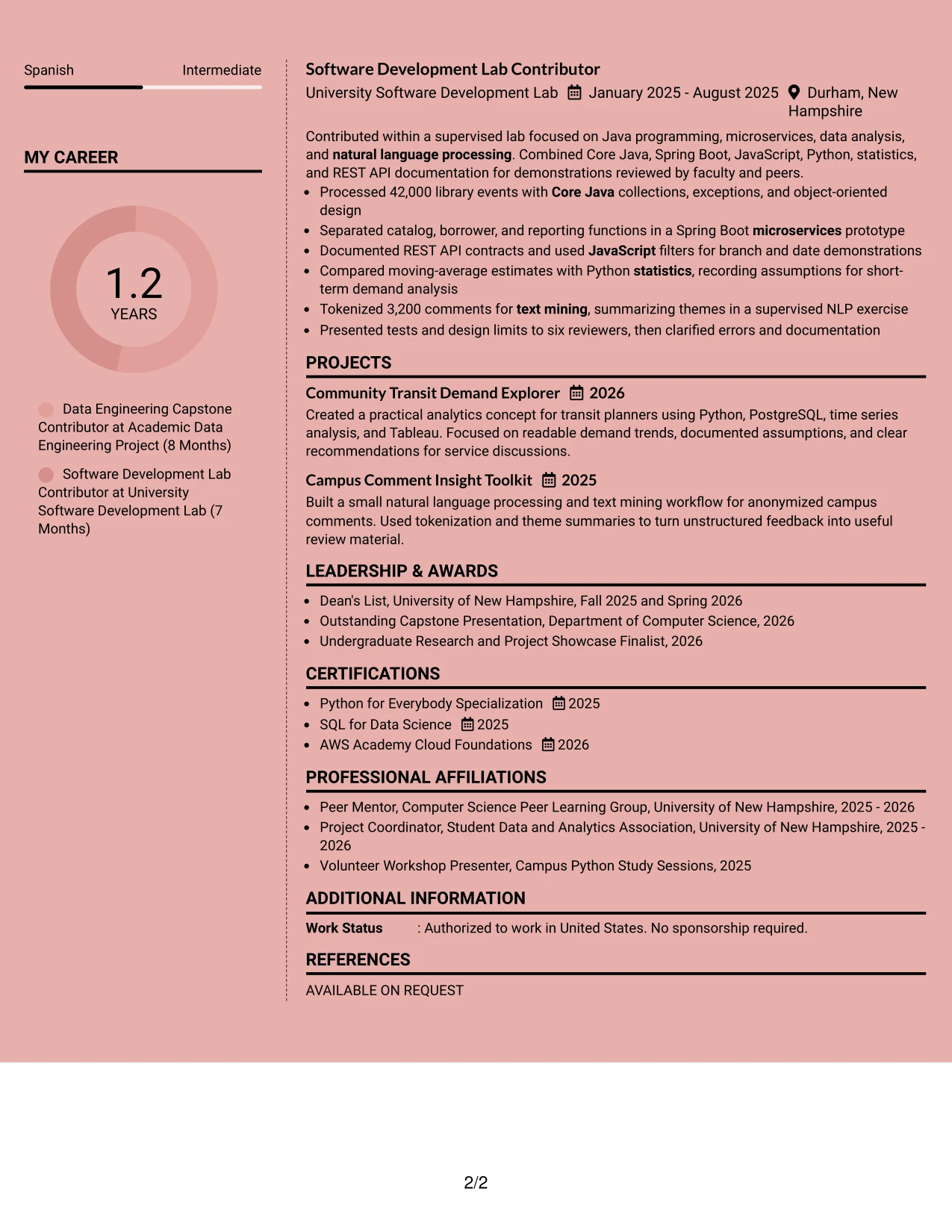 Resume Example Page 2