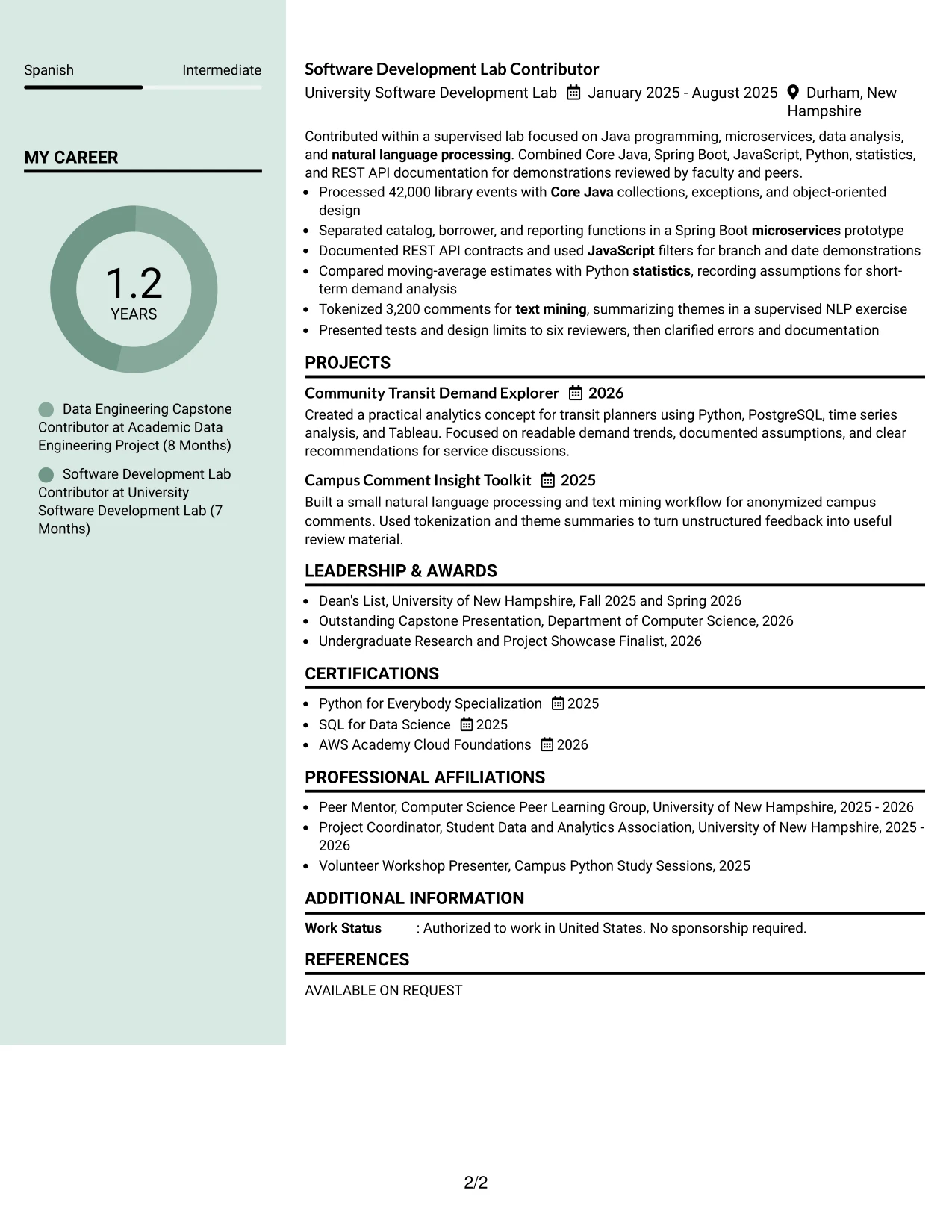 Resume Example Page 2
