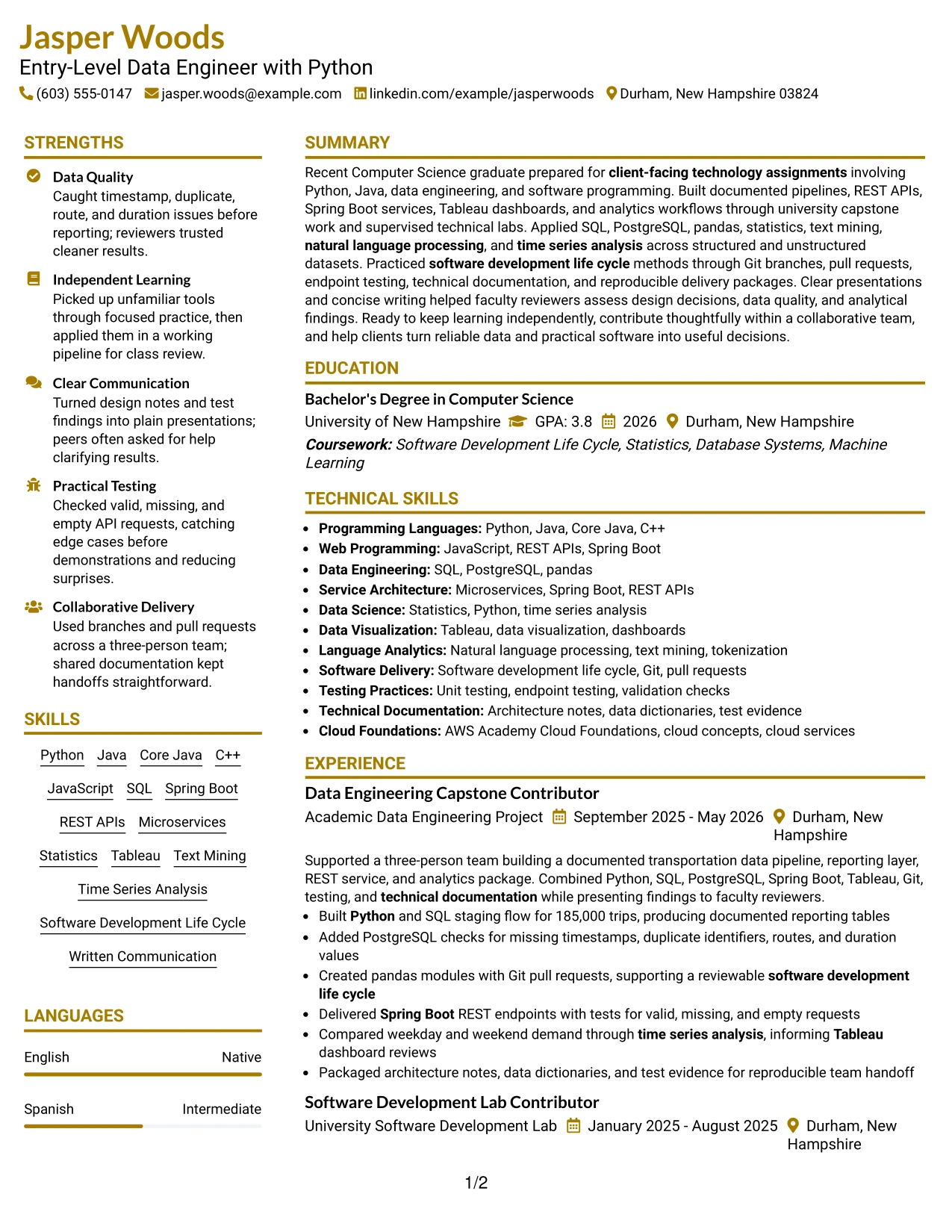Resume Example Page 1