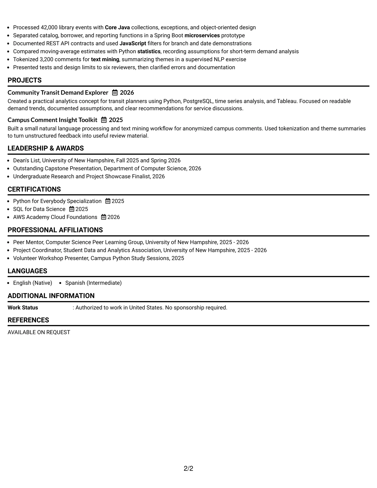 Resume Example Page 2