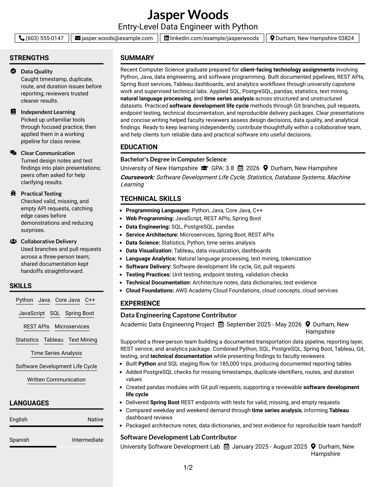 Resume Example Page 1