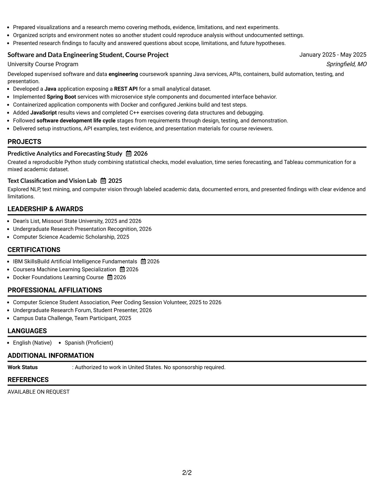 Resume Example Page 2