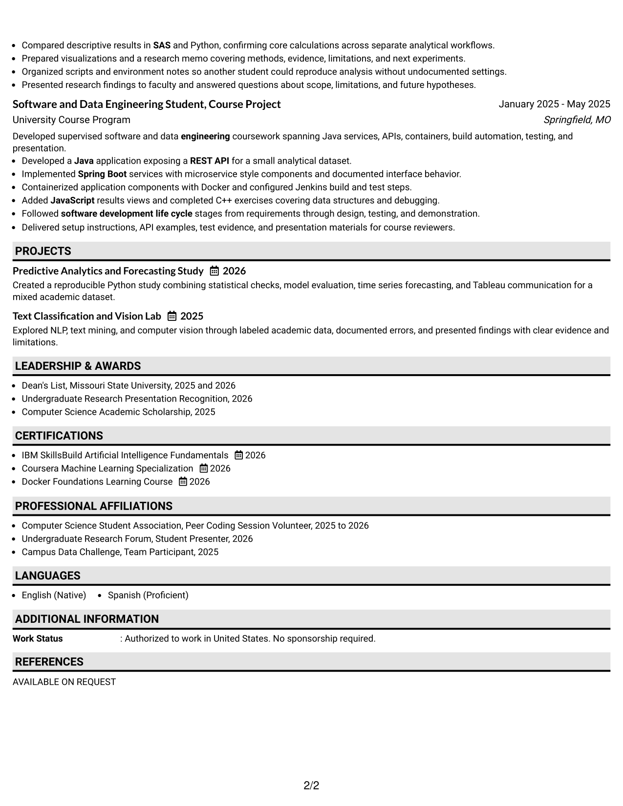 Resume Example Page 2