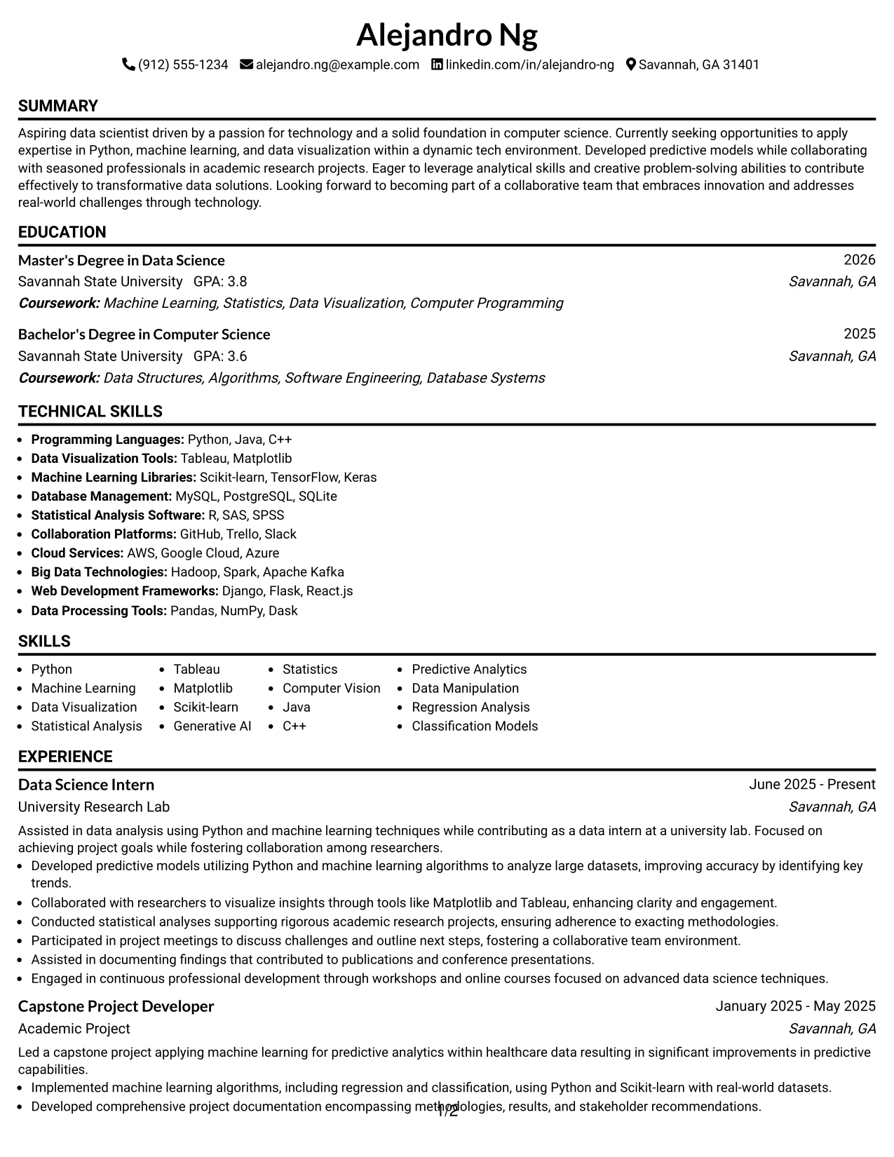 Resume Example Page 1