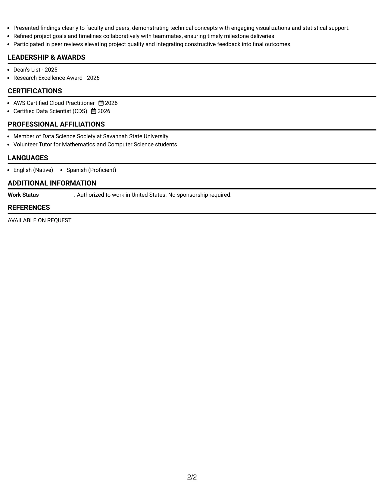Resume Example Page 2