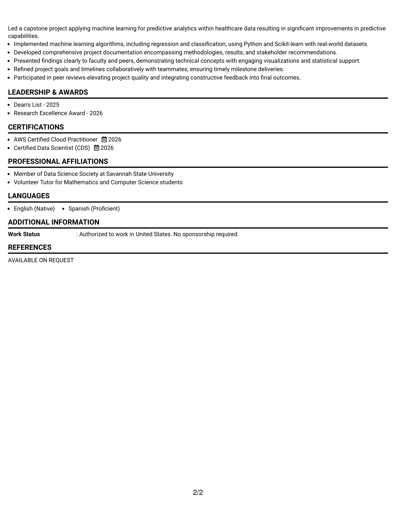 Resume Example Page 2
