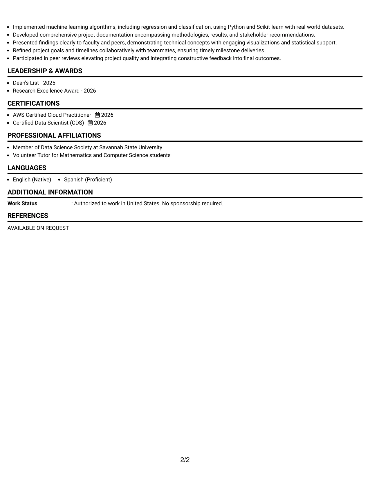Resume Example Page 2