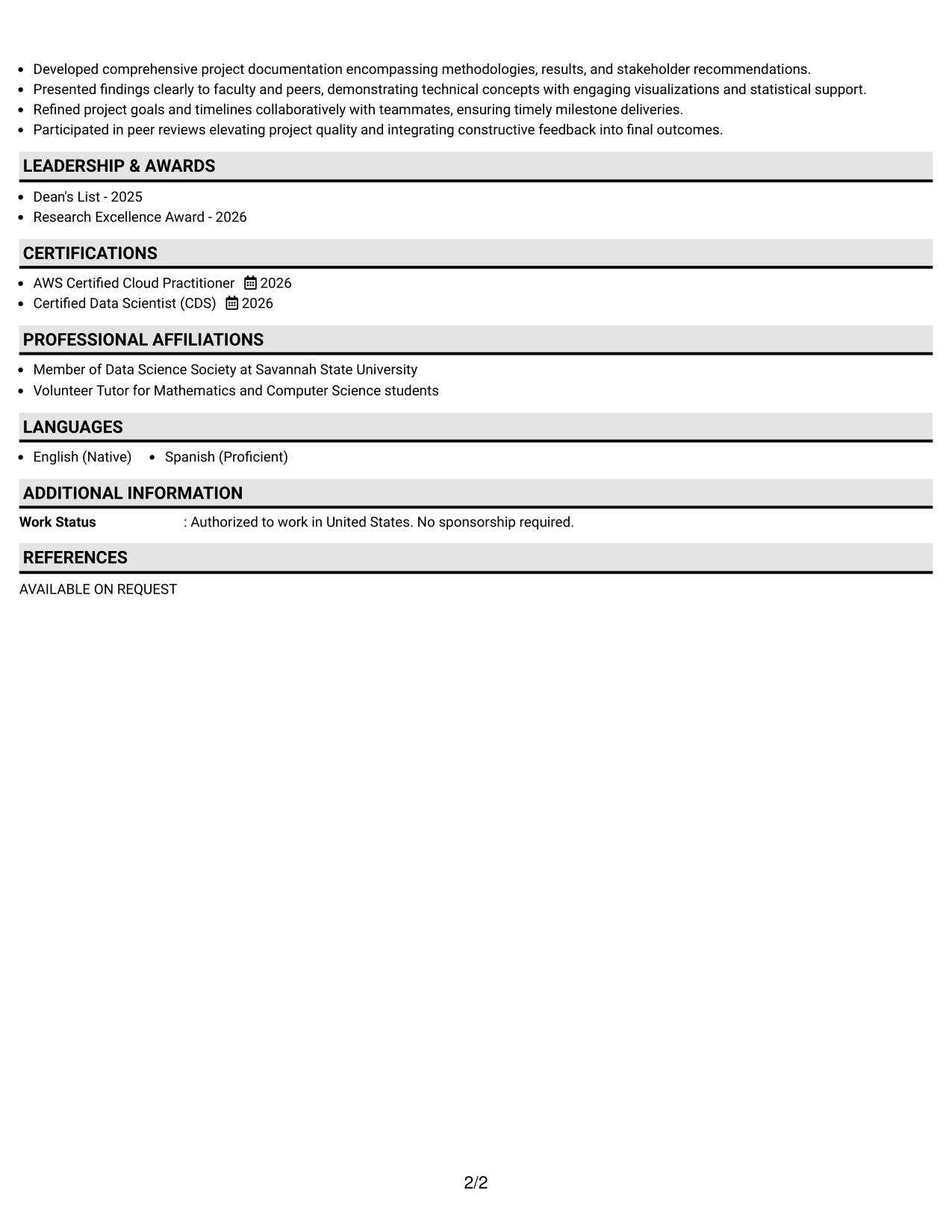 Resume Example Page 2